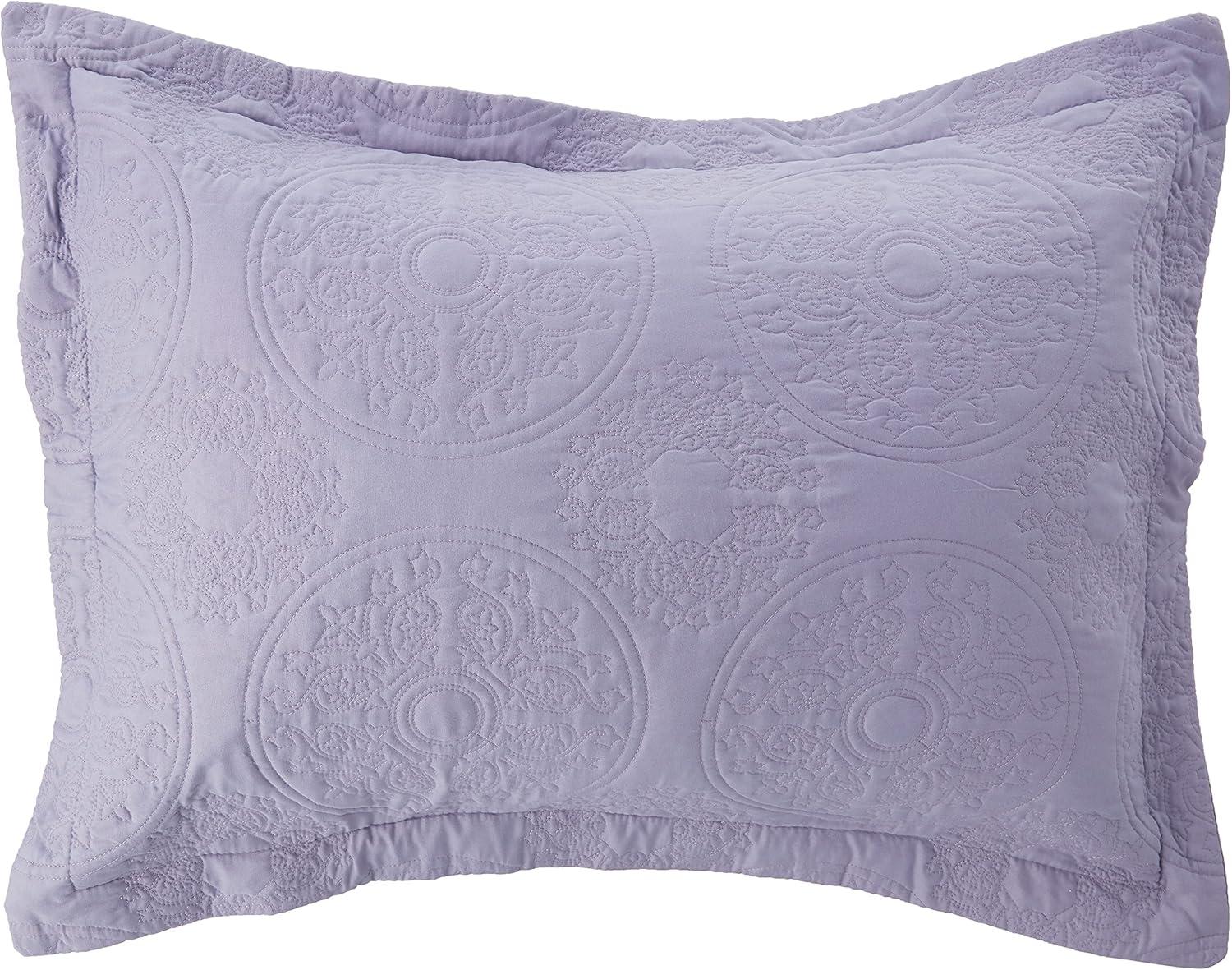 Modern Threads Ultra Soft Medallion Embroidered 3 Piece, Lavender, Full/Queen Quilt Set