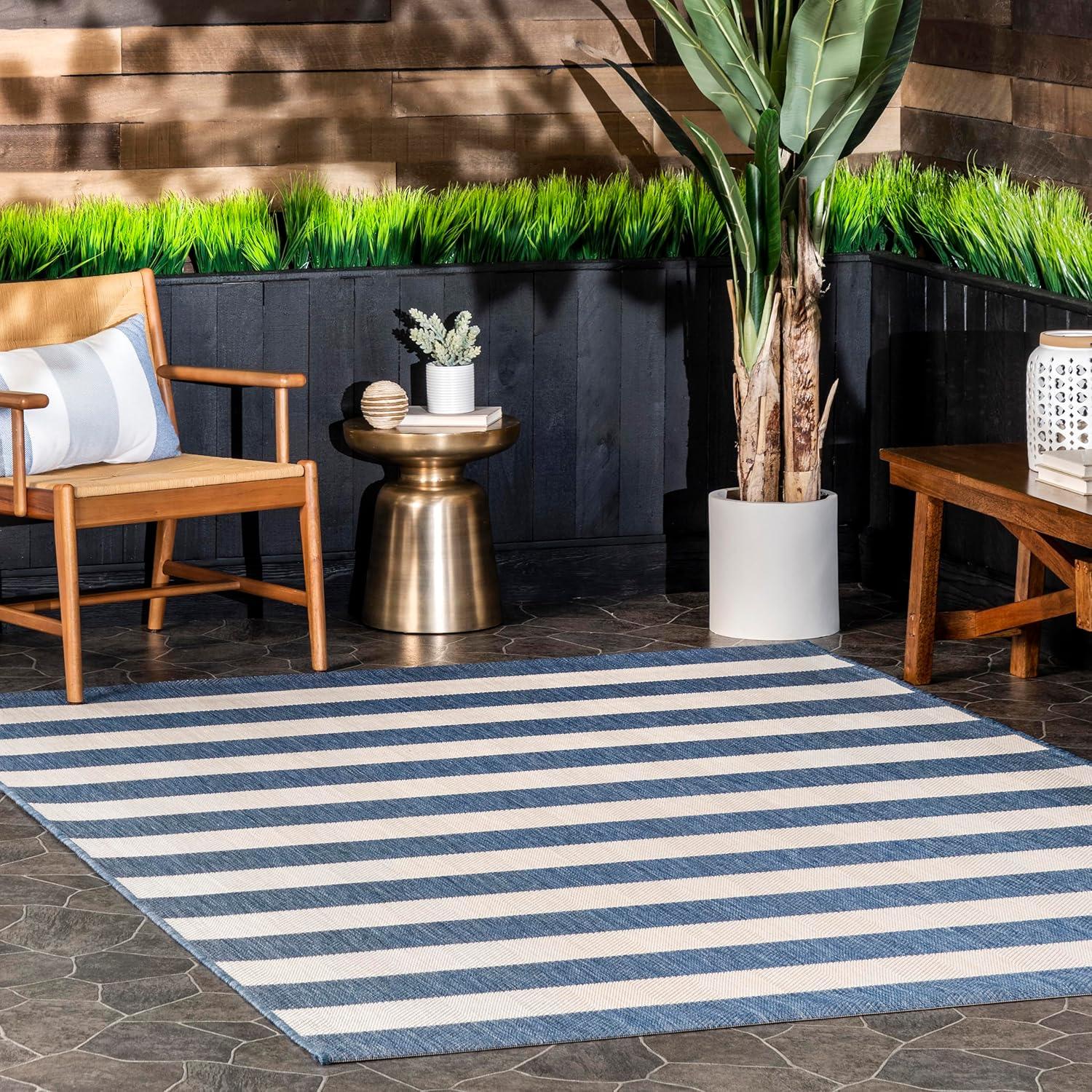 Nuloom Alexis Striped 3x5 Indoor/Outdoor Accent Rug for Living Room Patio Deck Front Porch Entryway Kitchen, Blue/Ivory