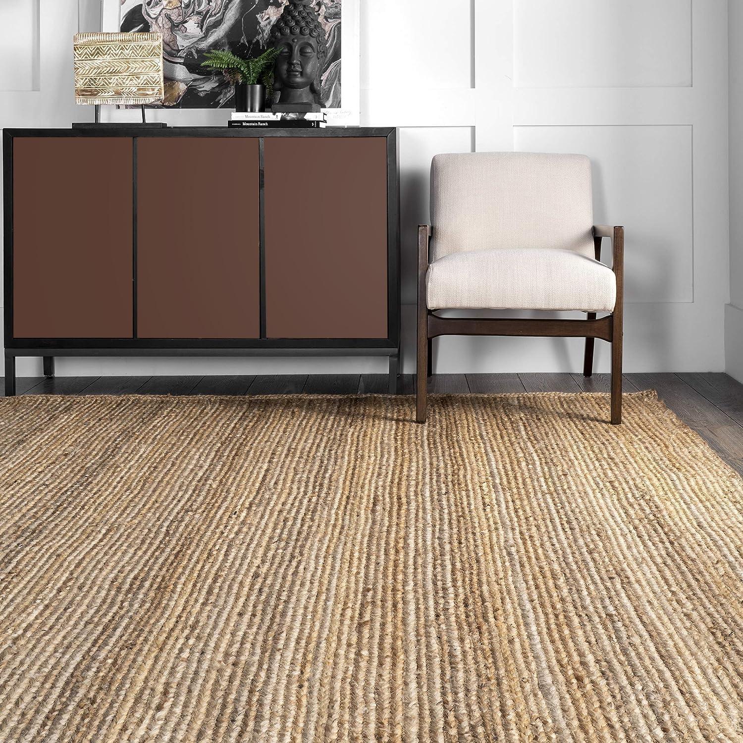 Nuloom 9x12 Elfriede Jute & Cotton Hand Woven Indoor Area Rug, Natural, Solid Rustic Farmhouse Style Natural Fiber Bedroom, Living Room,