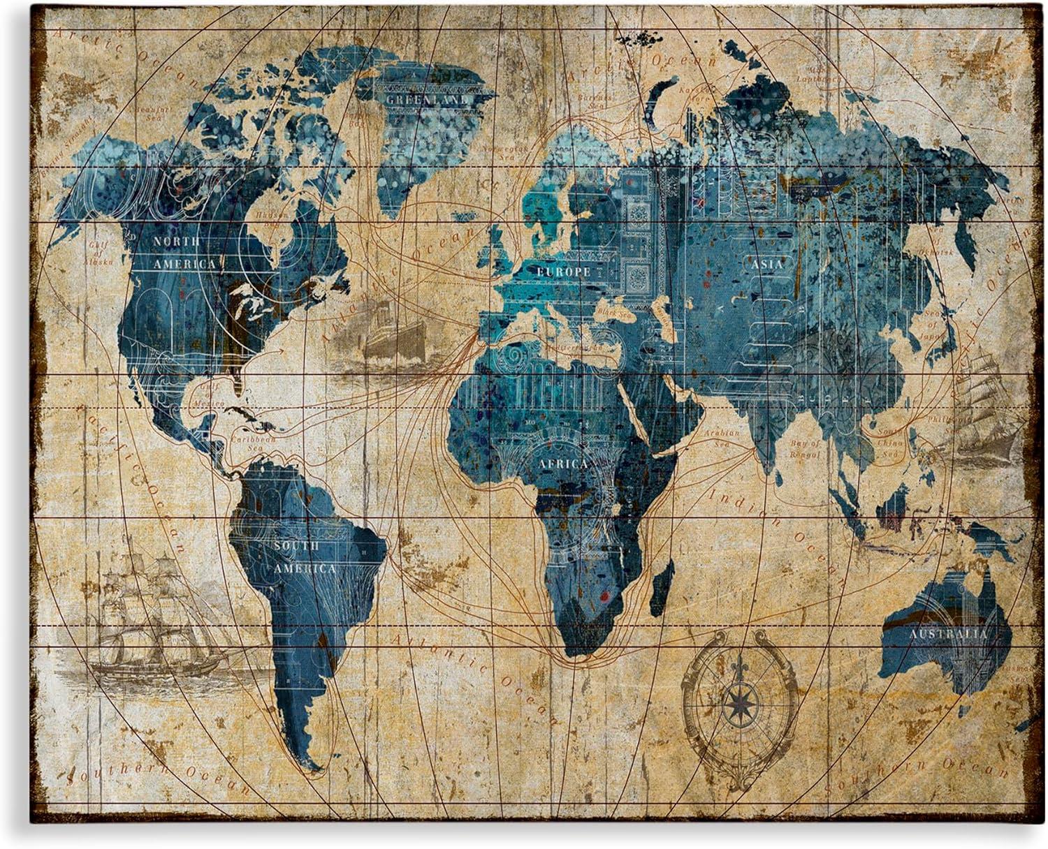 Vintage Abstract World Map Design Canvas Wall Art