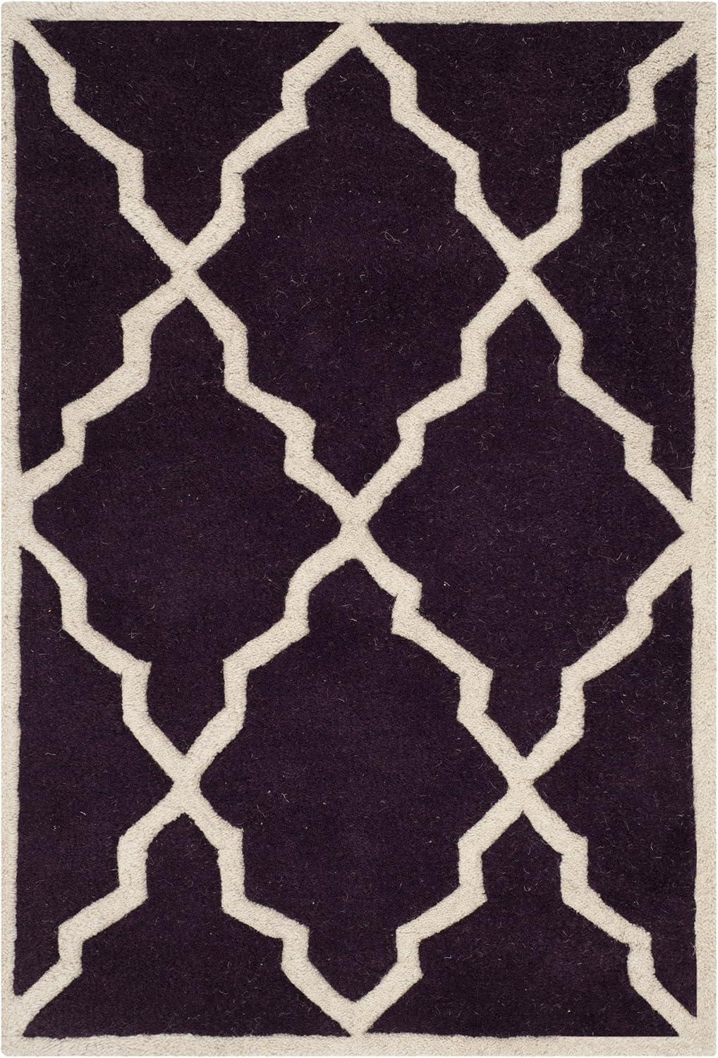 Handmade Dark Purple Wool Tufted Rectangular Rug