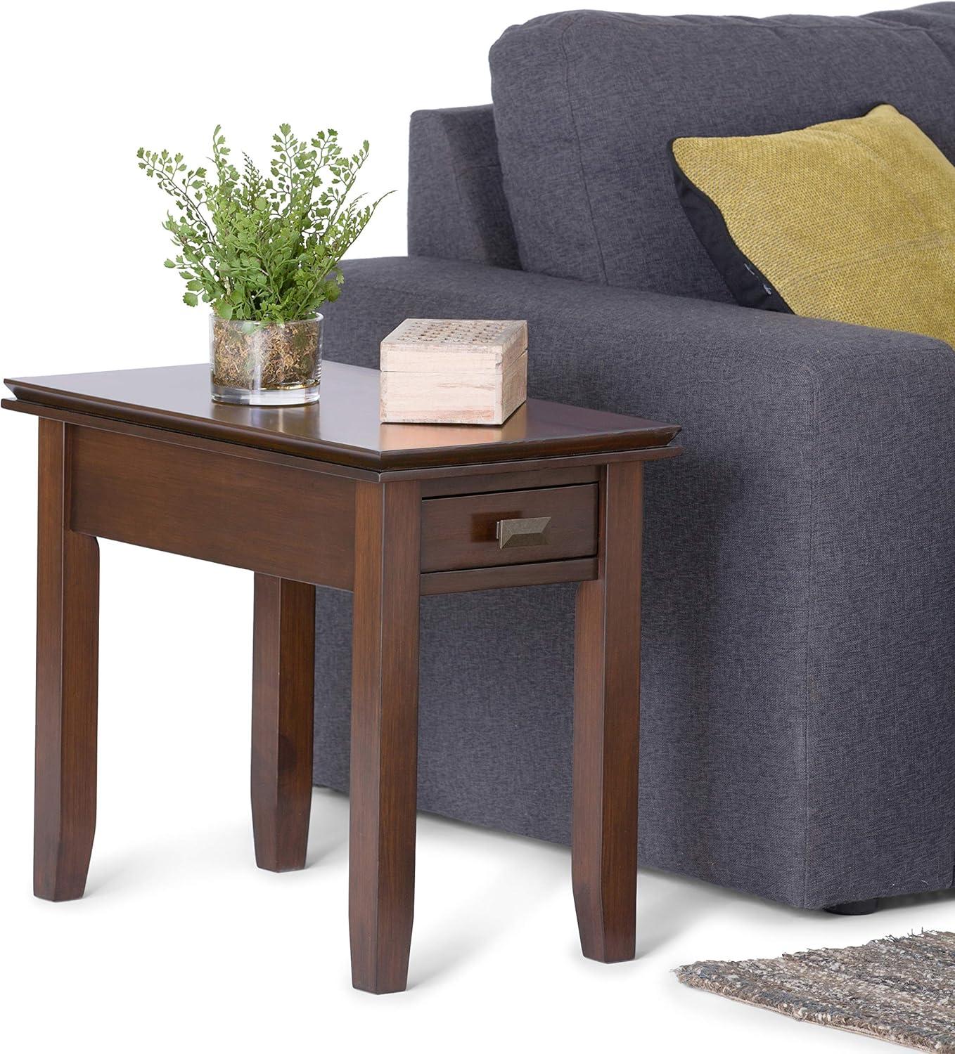 Artisan Russet Brown Wood Narrow End Table with Drawer