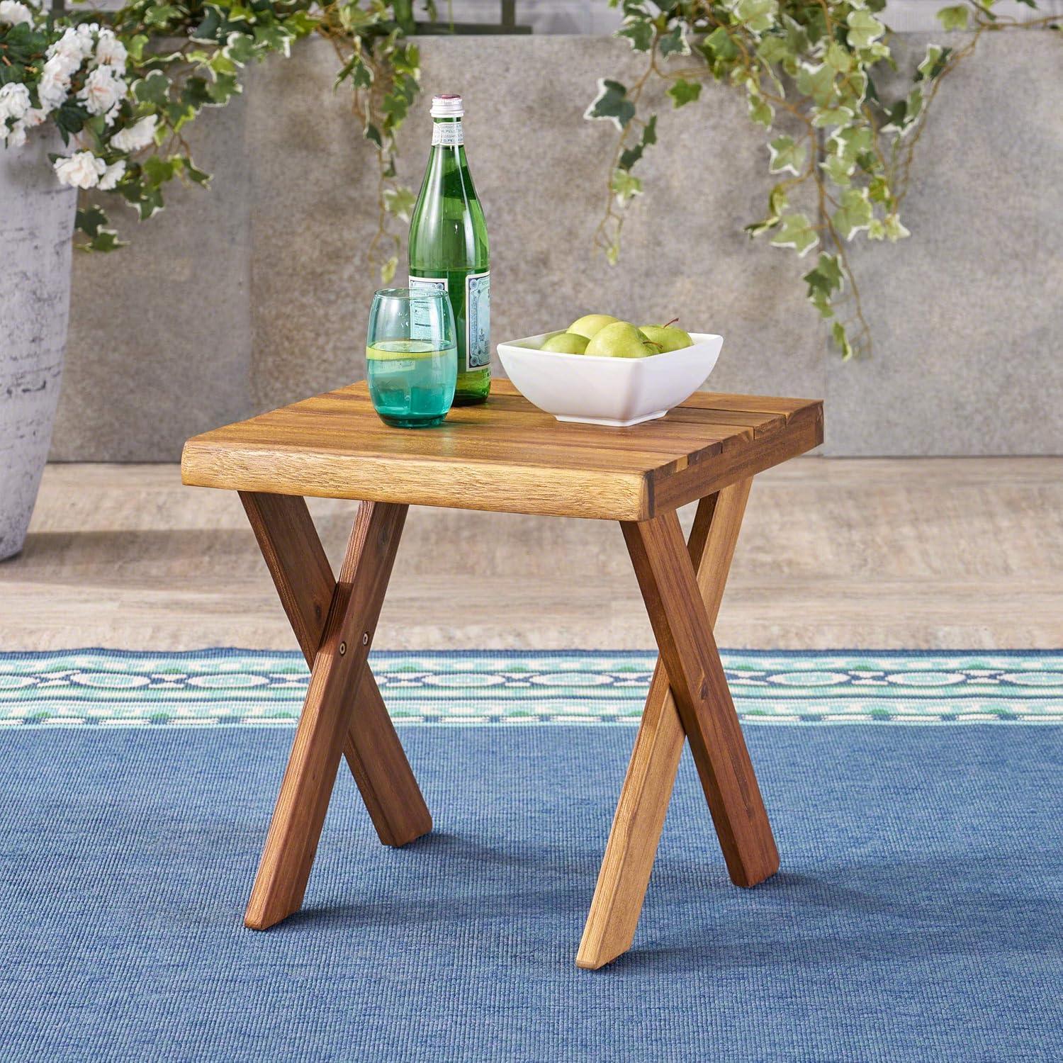 GDF Studio Farrells Indoor/Outdoor Farmhouse Acacia Wood Side Table, Sandblasted Teak