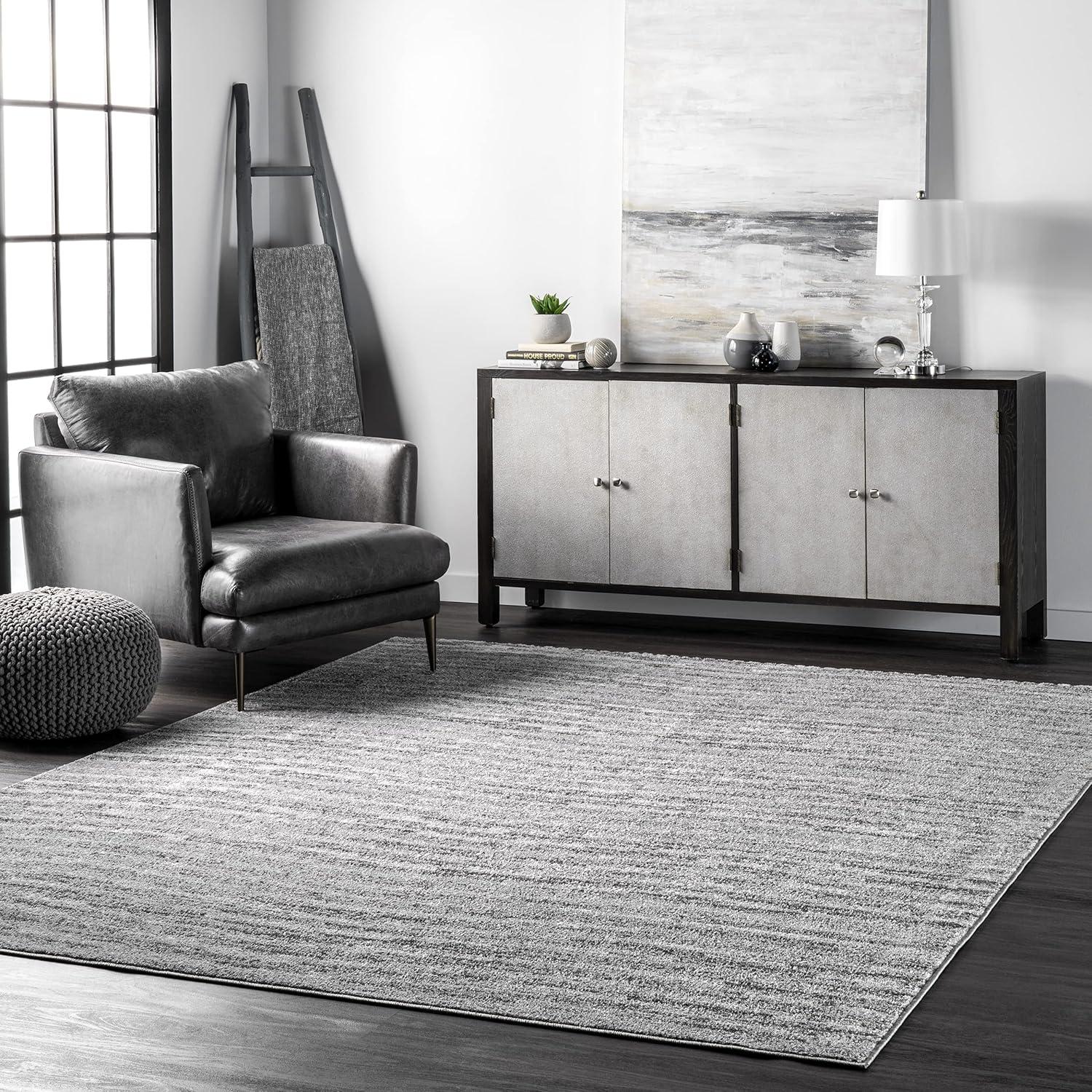 Modern Ripples Gray Synthetic Rectangular Area Rug