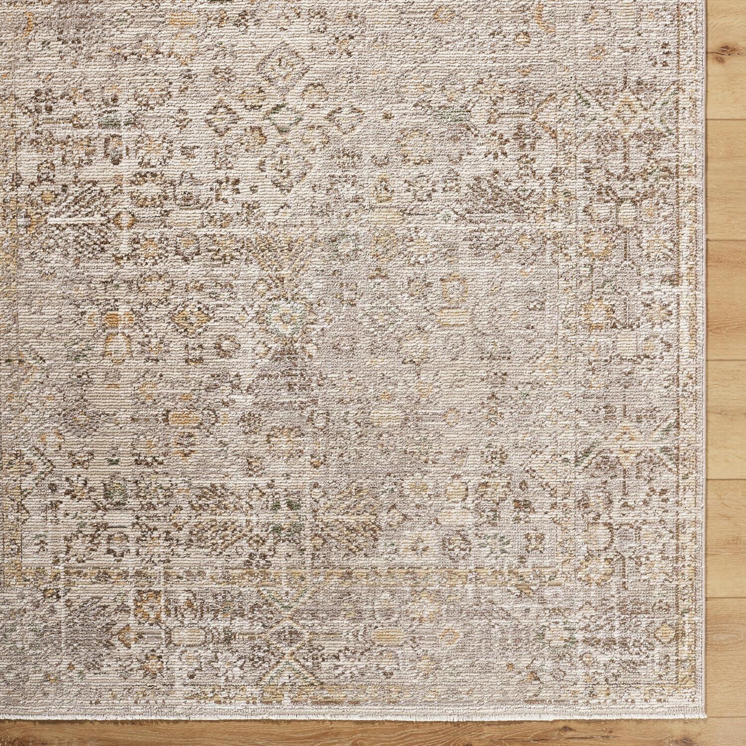 Taupe and Cream Synthetic Stain-Resistant Rectangular Area Rug