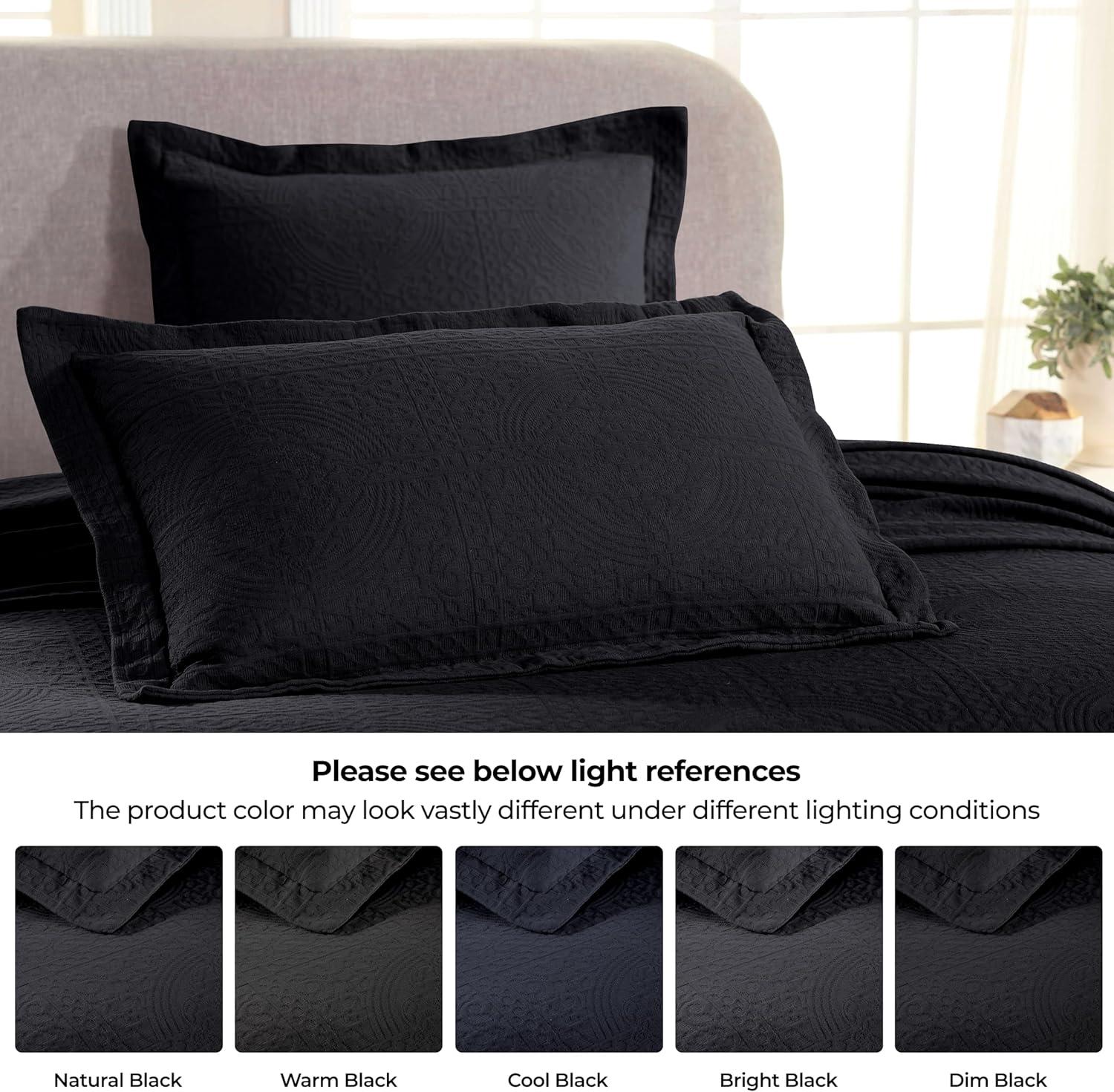 Superior Jacquard Matelasse Cotton Bedspread Set of 3 Pieces, Full, Black