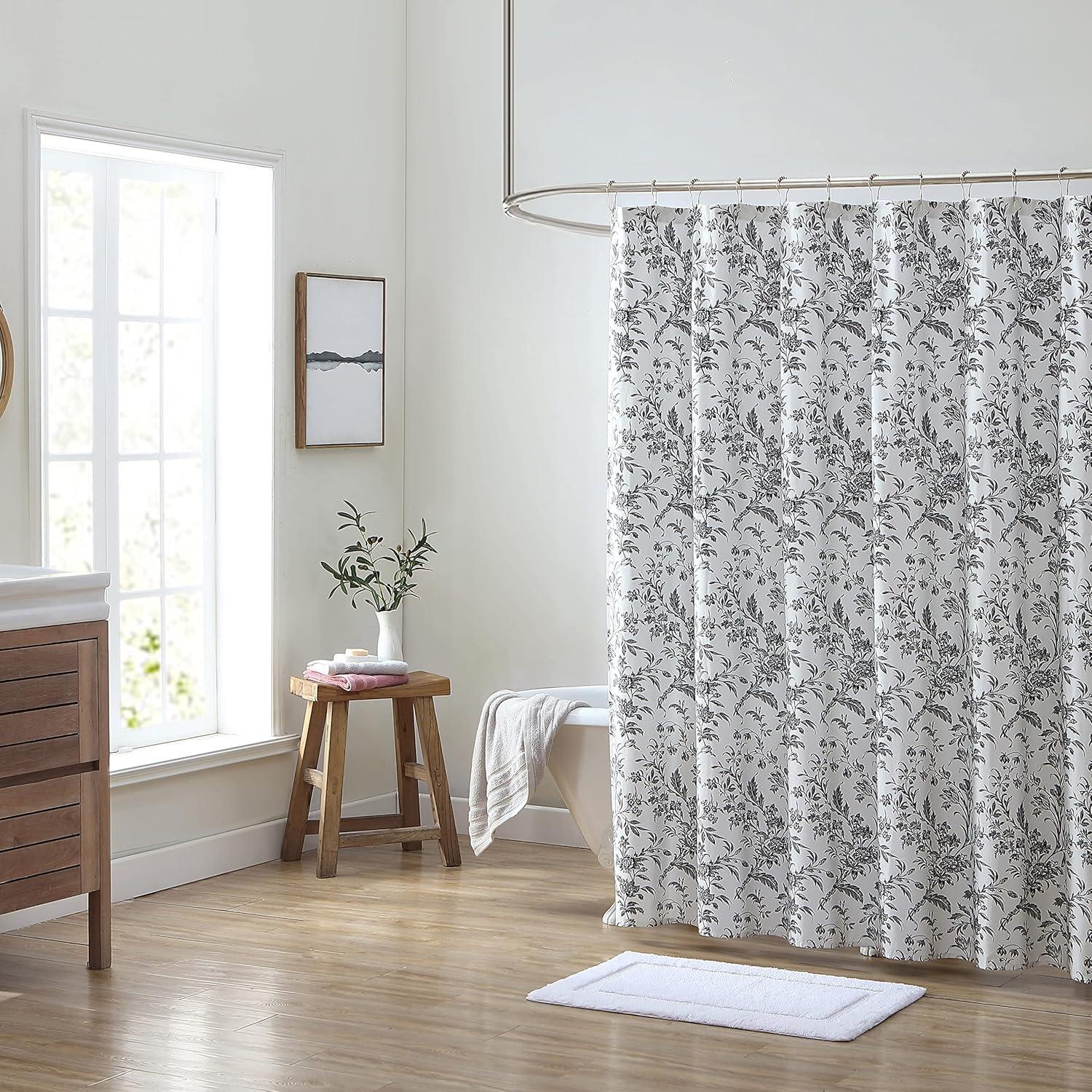 Amberley Black and White Cotton Floral Tub Curtain