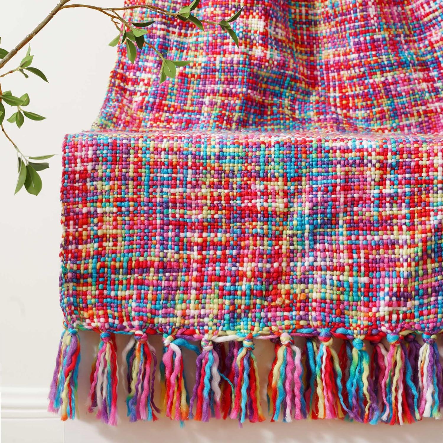 Brick Red Knitted Acrylic Throw Blanket with Fringes, 50"x60"
