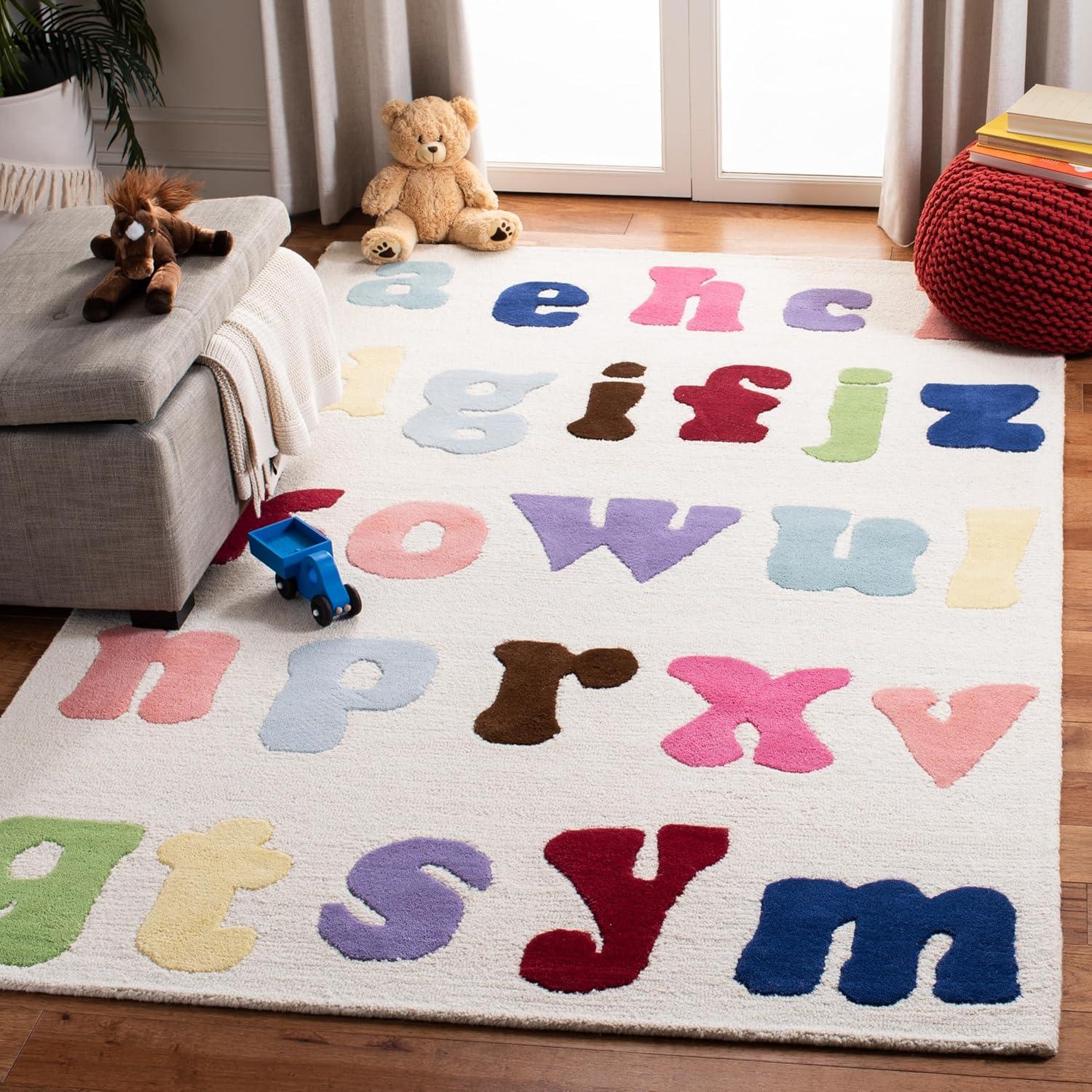 SAFAVIEH Kids Ryker Alphabet Area Rug, Ivory/Multi, 4' x 6'