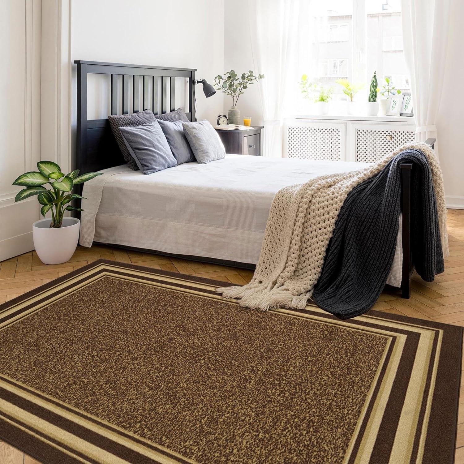 Machine Washable Non-Slip Bordered Area Rug For Living Room, Hallway Runner, Entryway Rug