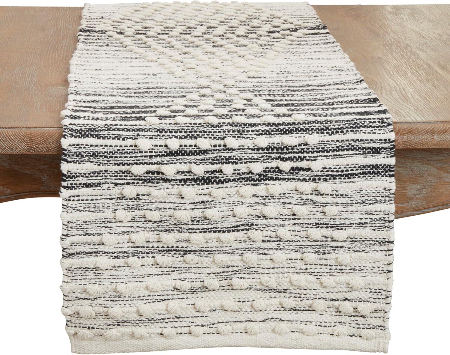 Gray Cotton Woven Stripe Diamond Table Runner