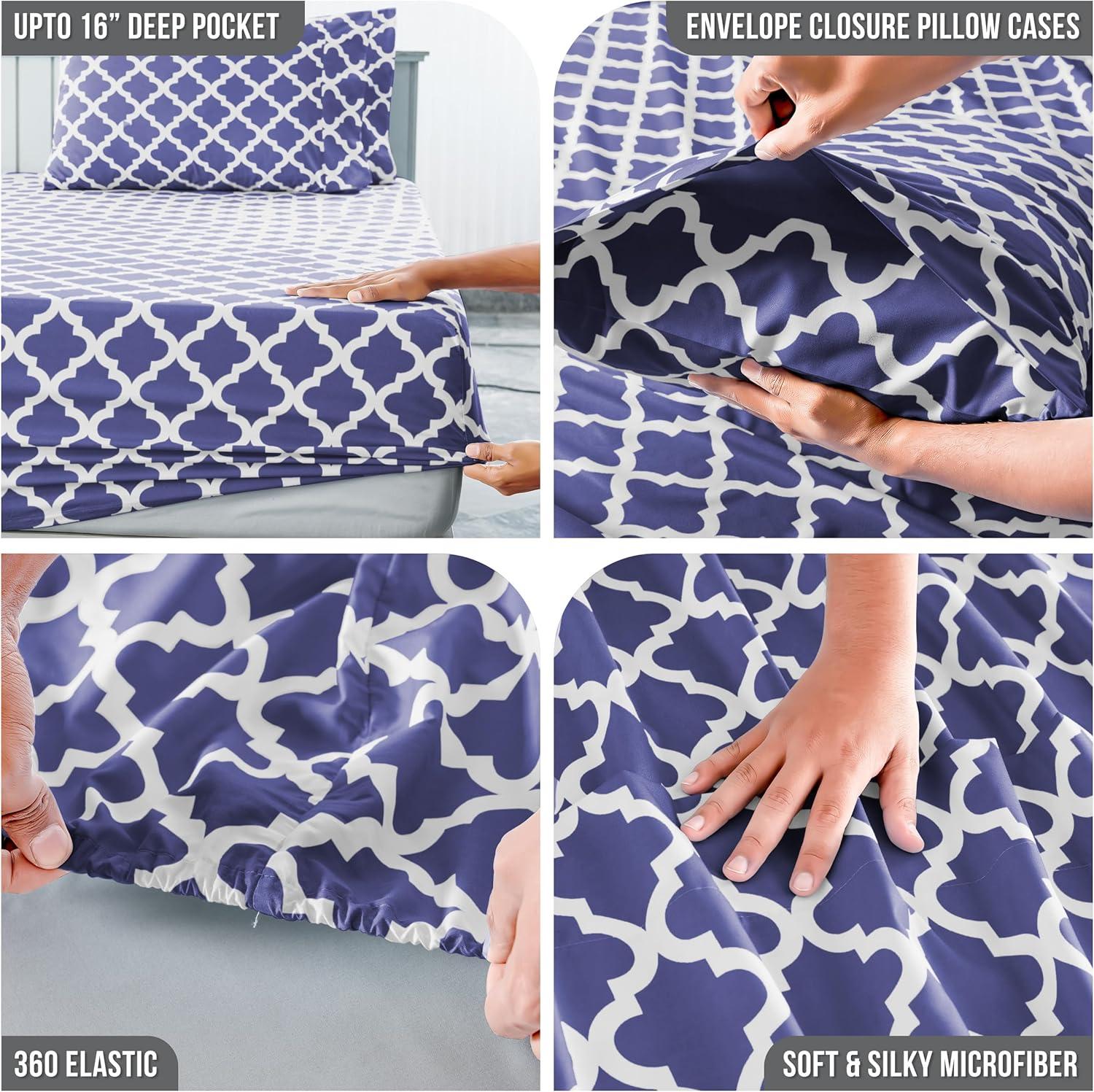 Lux Decor Collection 1800 Series Soft Microfiber Bed Sheets Set Geometric Quatrefoil Bedding