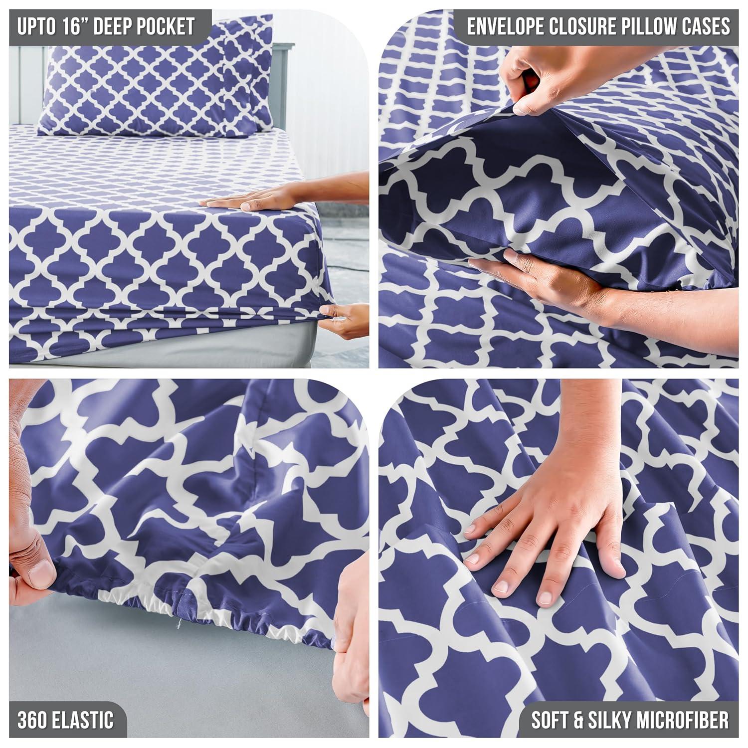 Lux Decor Collection Lux Decor Collection 4 Pc Soft Microfiber Bed Sheets Set Geometric Quatrefoil Bedding