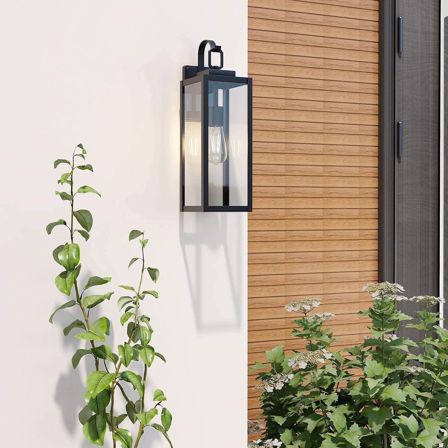 Extra Large Size Outdoor Wall Lights, 22.5 Inch Matte Black Oversized Exterior Light Fixture With Clear Glass Shade, Front Porch Lighting, Modern Sconce Lantern For House, Garage