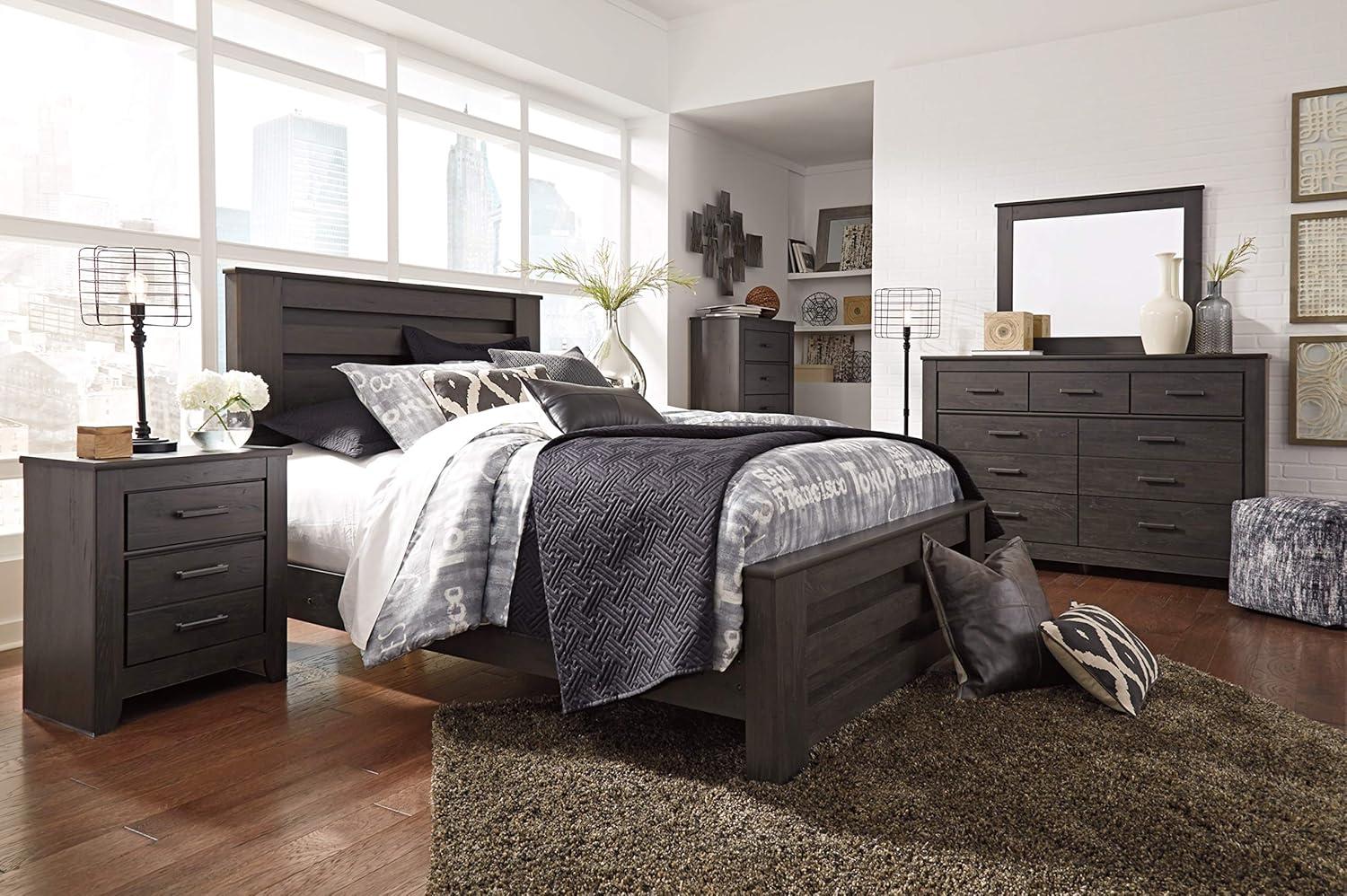 Brinxton Nightstand - Black - Signature Design by Ashley: Contemporary Bedside Table with Storage Drawer