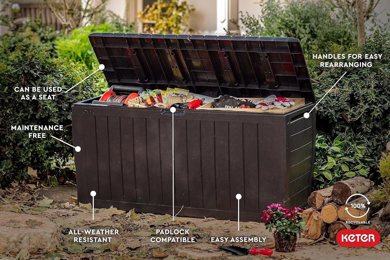 NATIONAL WINDOW 71 Gallon Resin Outdoor Storage Box For Patio Storage Mats, Throw Pillows, Garden Tools And Pool Floats