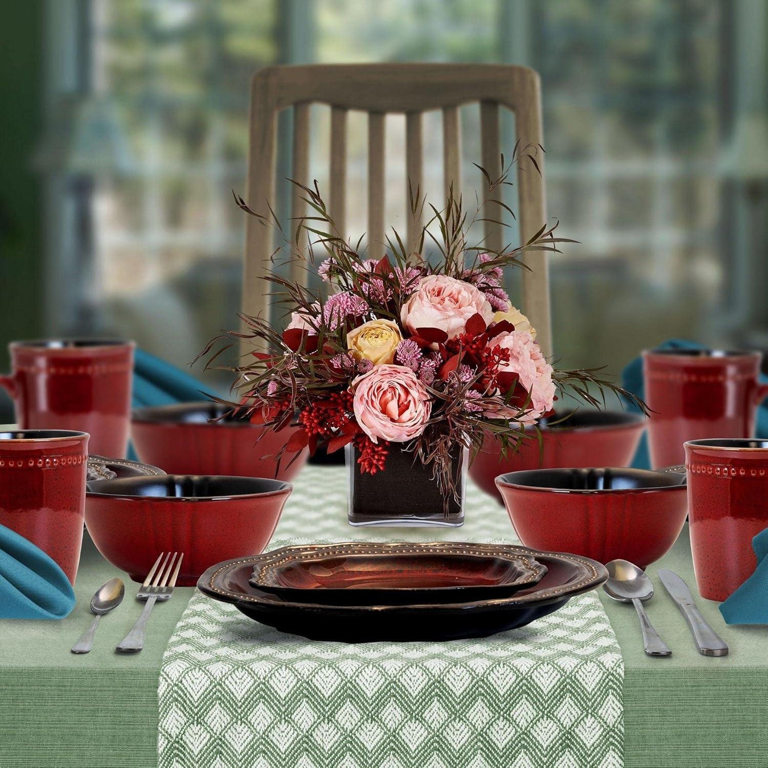 Elama Regency 16 Piece Stoneware Dinnerware Set in Red