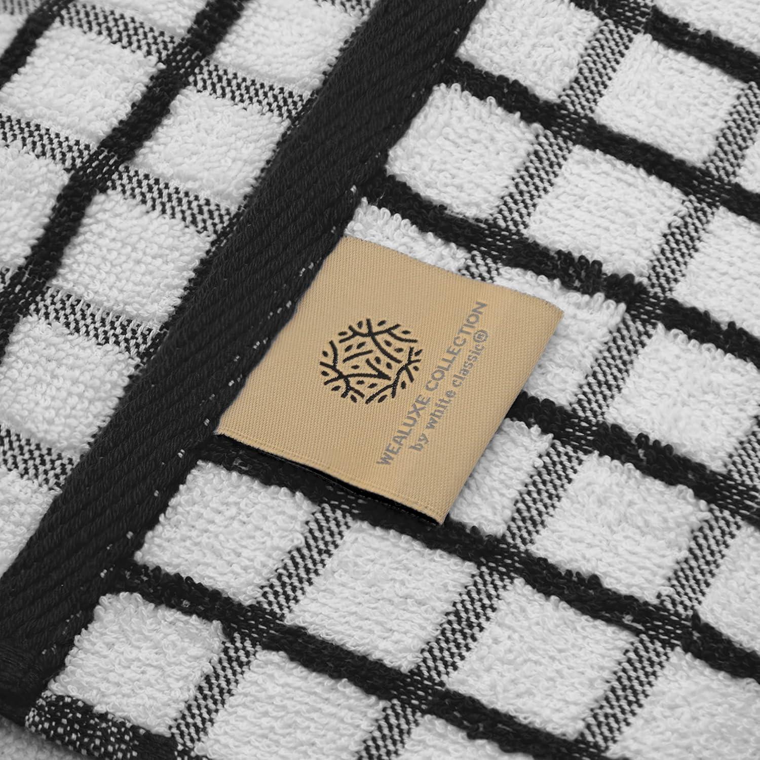 White Classic 100% Cotton Checkered Design Kitchen Towel Set of 8 - 16x26" Black
