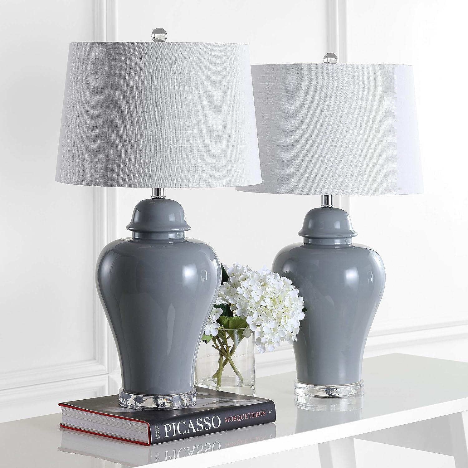 JONATHAN Y JYL4020A-SET2 Winnie 27" Ceramic Urn LED Table Lamp, Contemporary, Transitional for living room, dinning room, bedroom, office Bulb Included, Grey (Set of 2)
