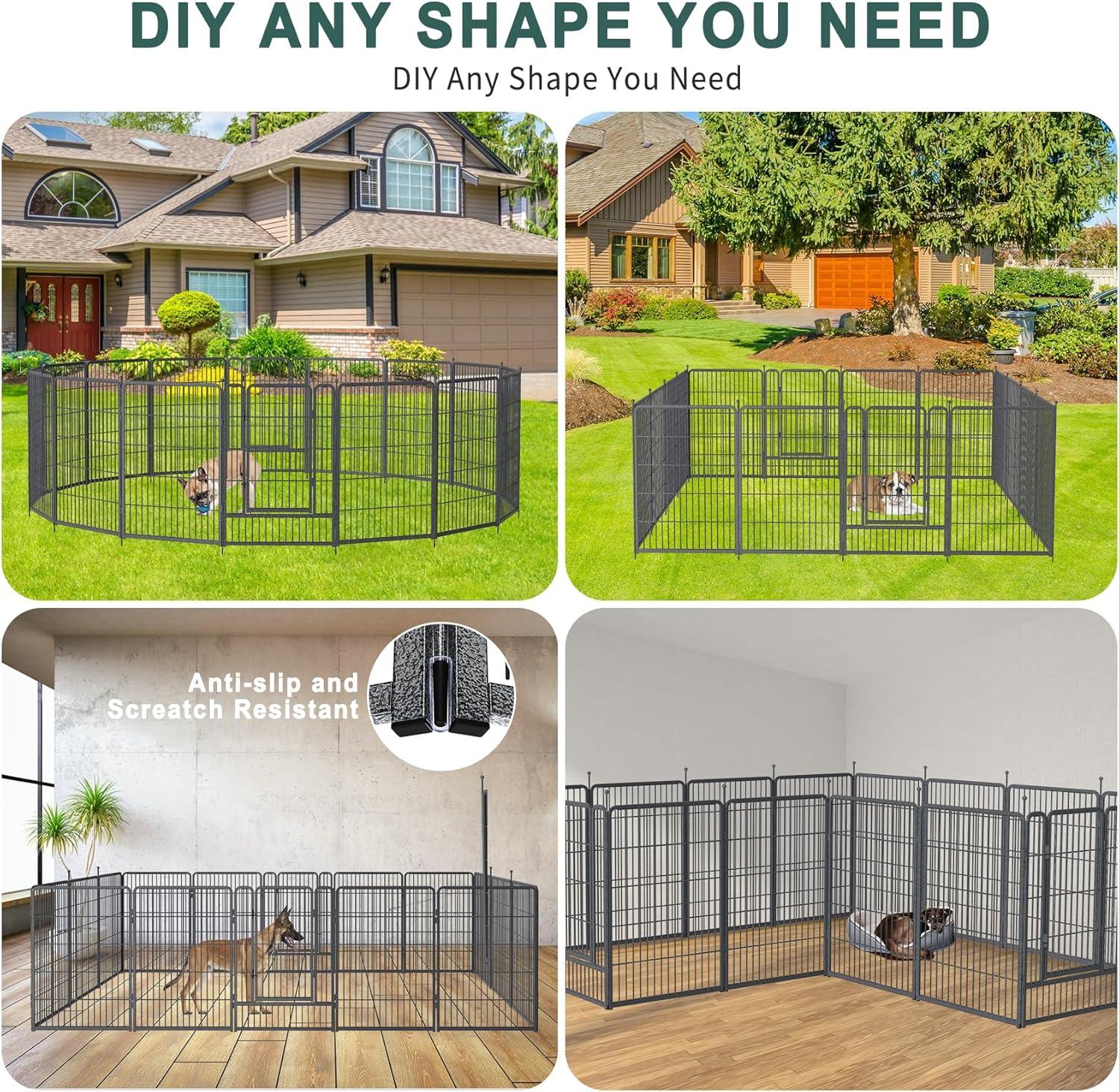 Monasem Dog Playpen Outdoor, 16 Panels 40" Height Dog Fence(Black)