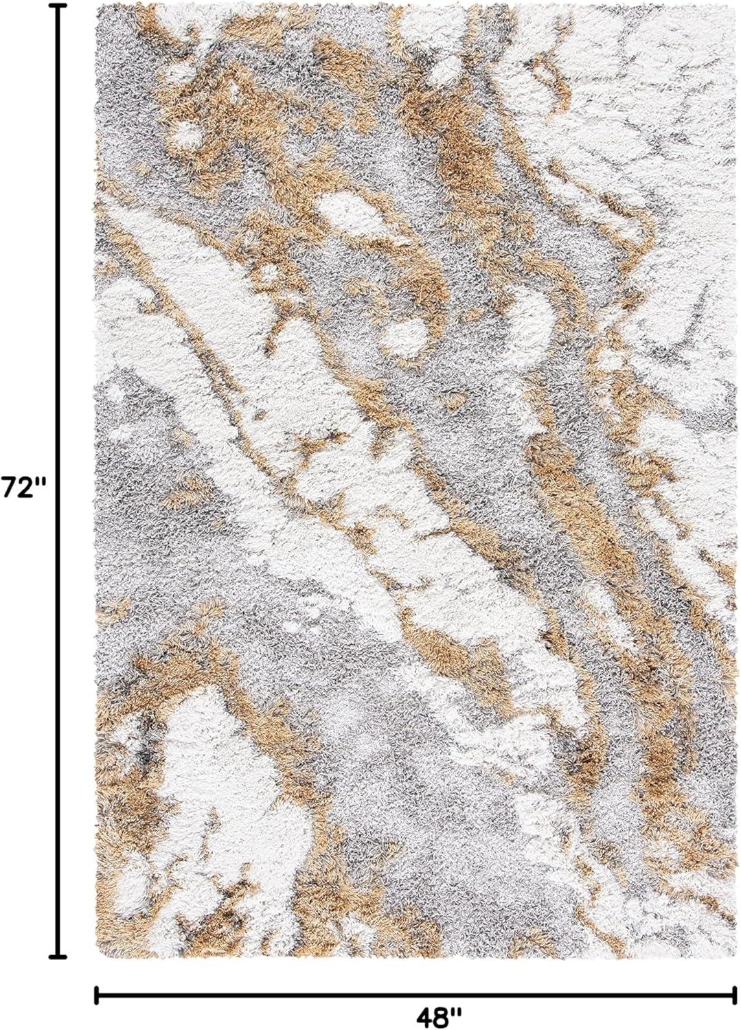 Horizon Shag 800 HZN890 Machine Made Area Rug - 4'x6' - Grey/Gold - Safavieh