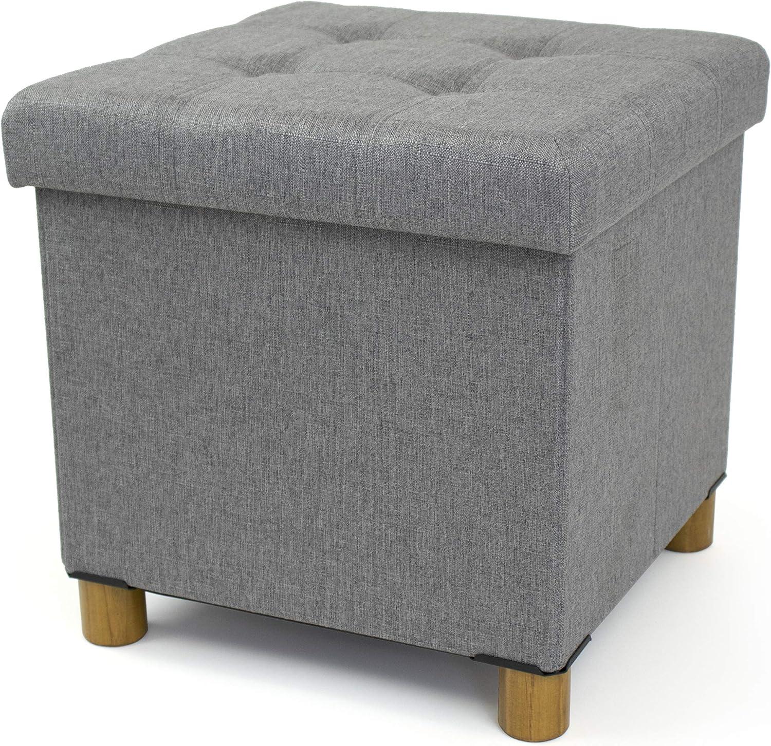 Elegant Grey Collapsible Cube Storage Ottoman with Tray and Tufted Cushion