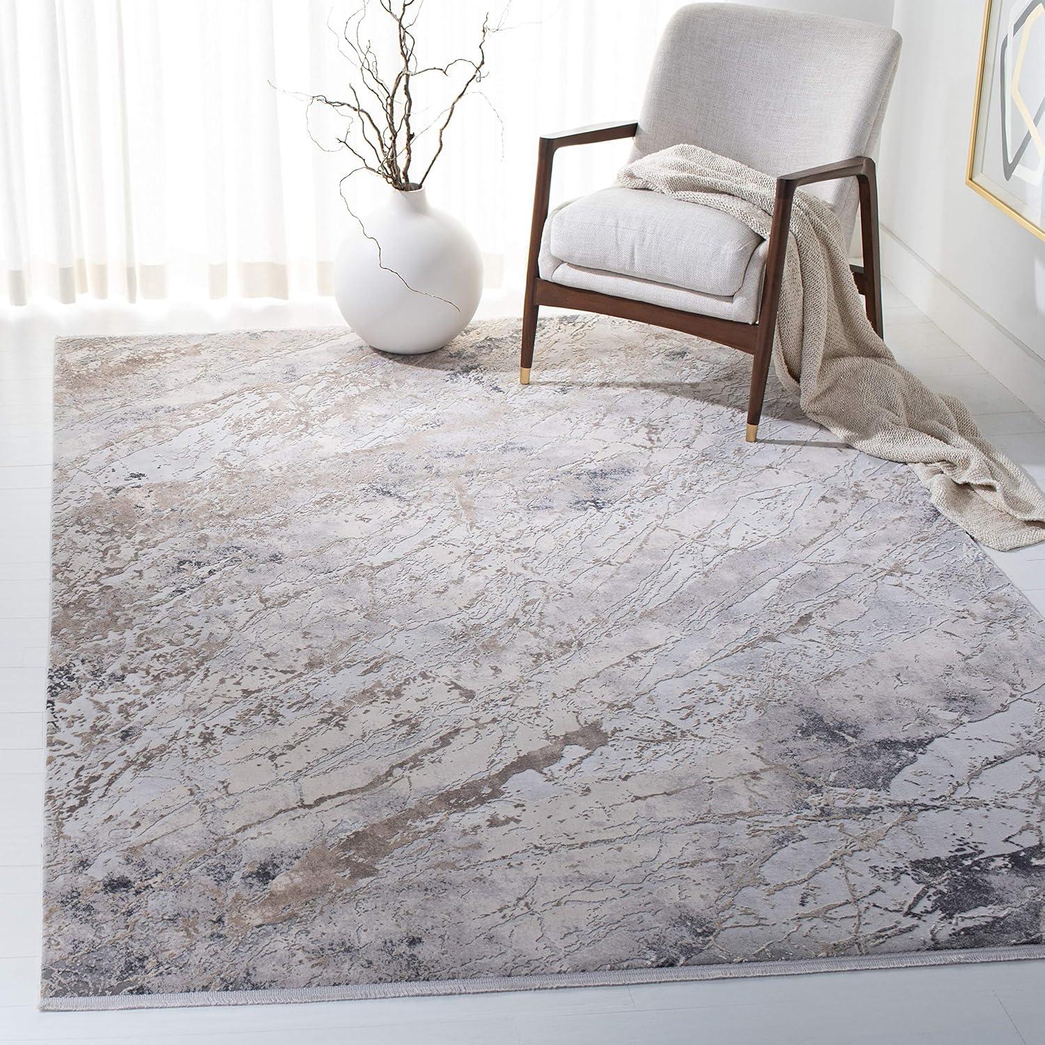 Gray Abstract Hand-Knotted Wool and Viscose 8' x 10' Area Rug