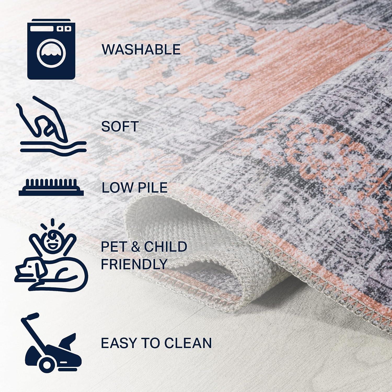 Wincer Chenille Cottage Medallion Machine-Washable Orange/Gray 8 ft. x 10 ft. Area Rug - JONATHAN Y