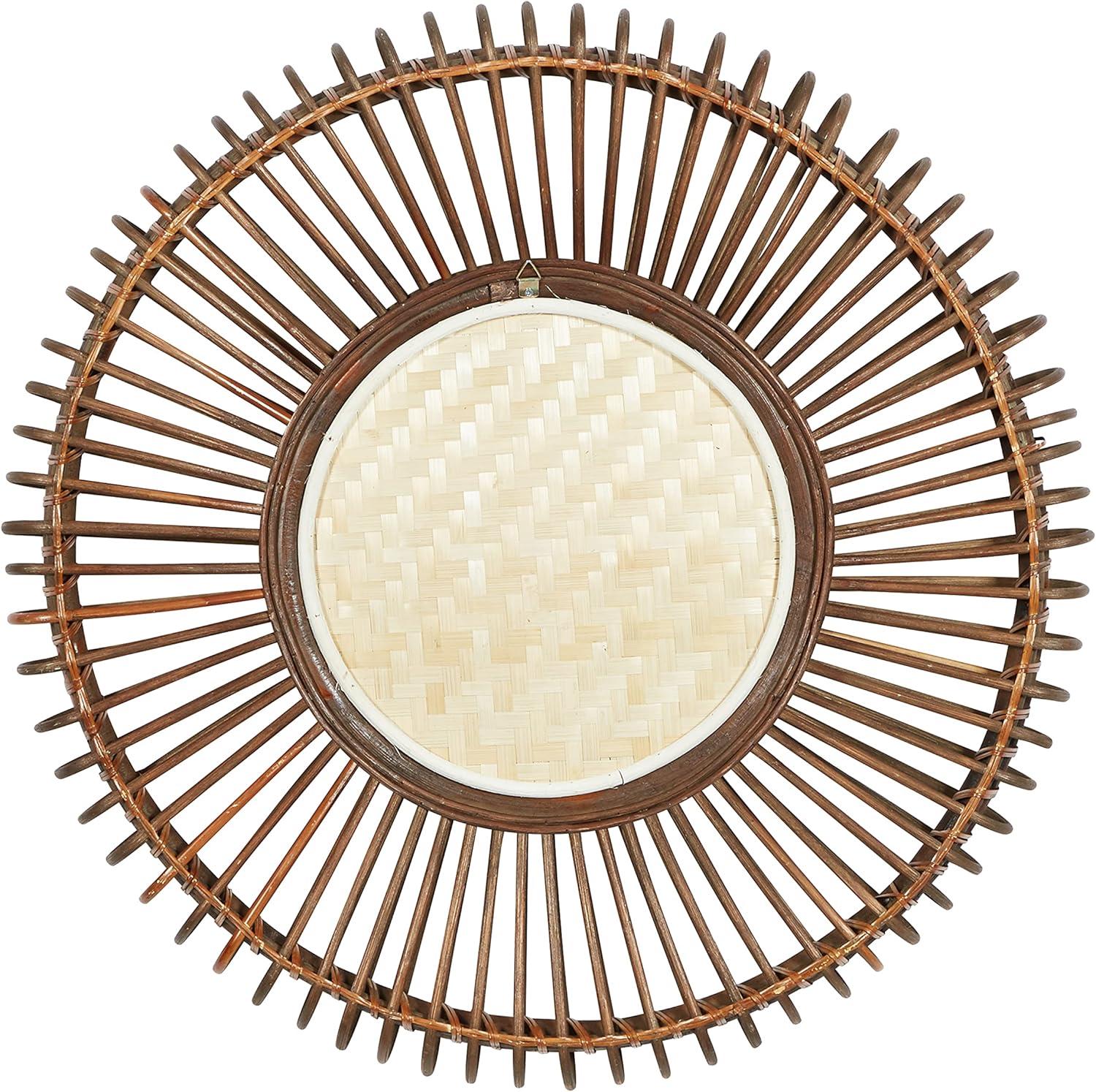 DecMode 30"W, 30"H Round Wall Mirror, Brown