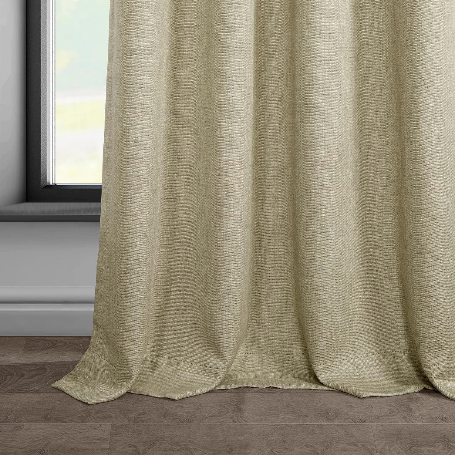 Thatched Tan Grommet Blackout Faux Linen Curtains 50" x 108"