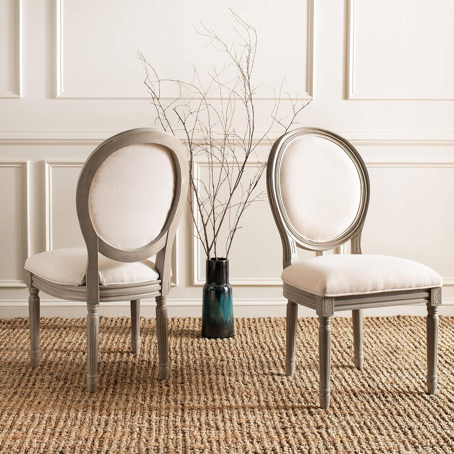 Holloway 19" H French Brasserie Oval Side Chair (Set of 2) - FOX6228 - Light Beige/Rustic Grey - Safavieh Couture