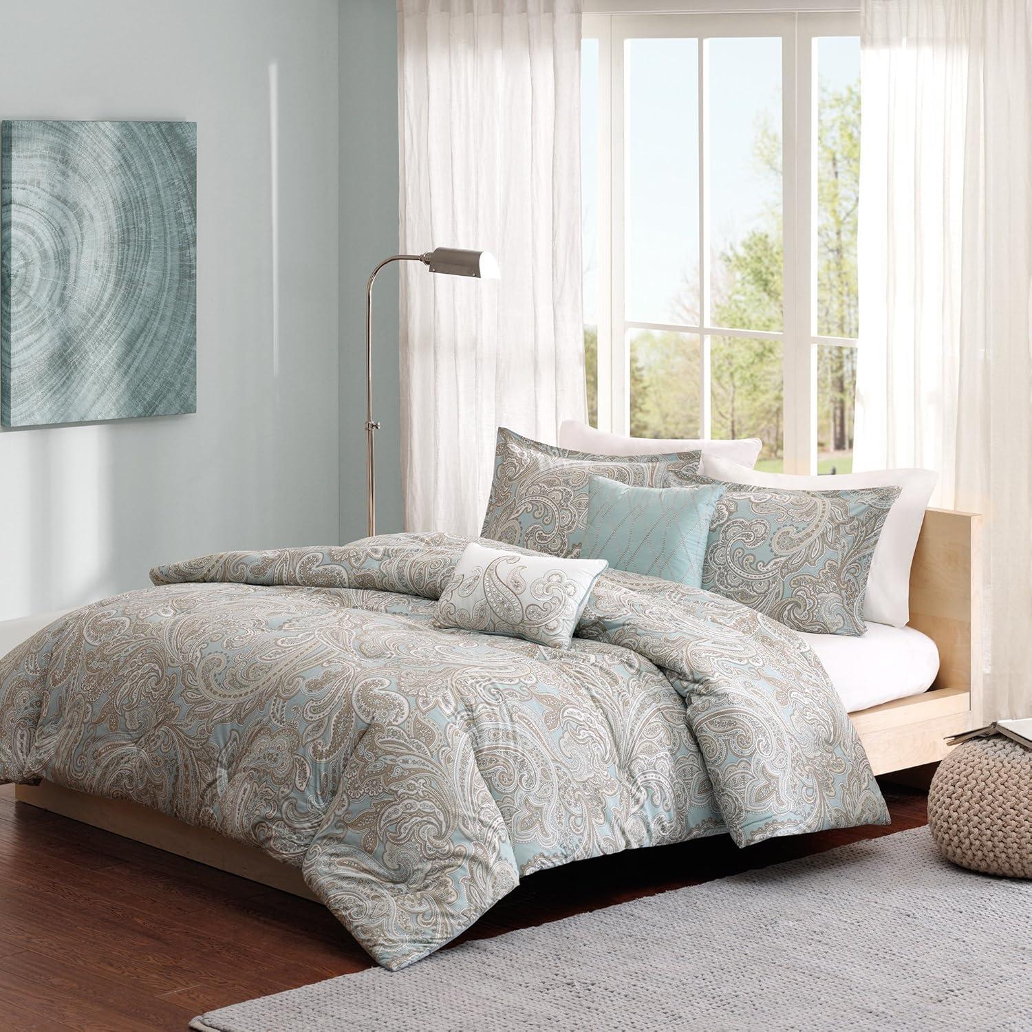 Dierdre Cotton Comforter Set (Full/Queen) 5-Piece - Blue: Madison Park, Paisley Pattern, Machine Washable