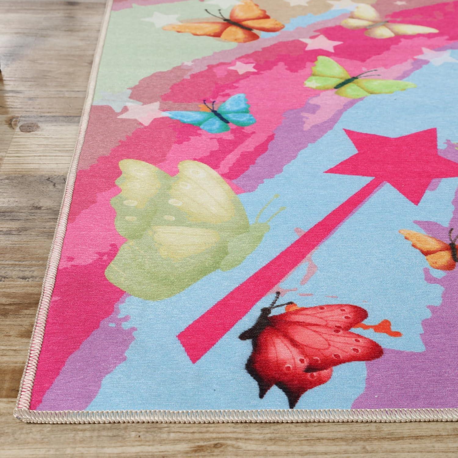 Butterfly Non-Slip Kids Playroom Nursery Washable Indoor Area Rug, 4'x6', Apricot - Blue Nile Mills