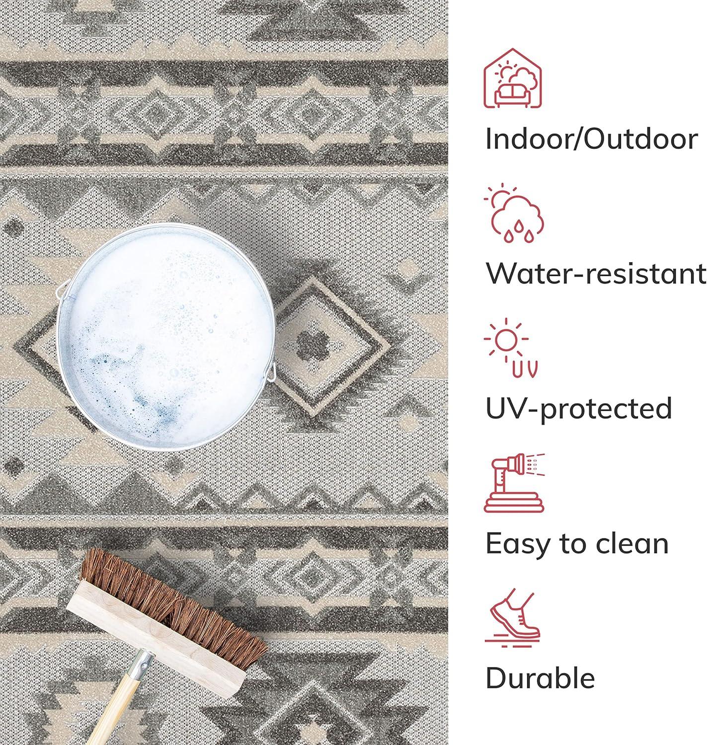 Ebern Designs Dickenson Mamba Geometric Grey Indoor/Outdoor Hi-Lo Area Rug