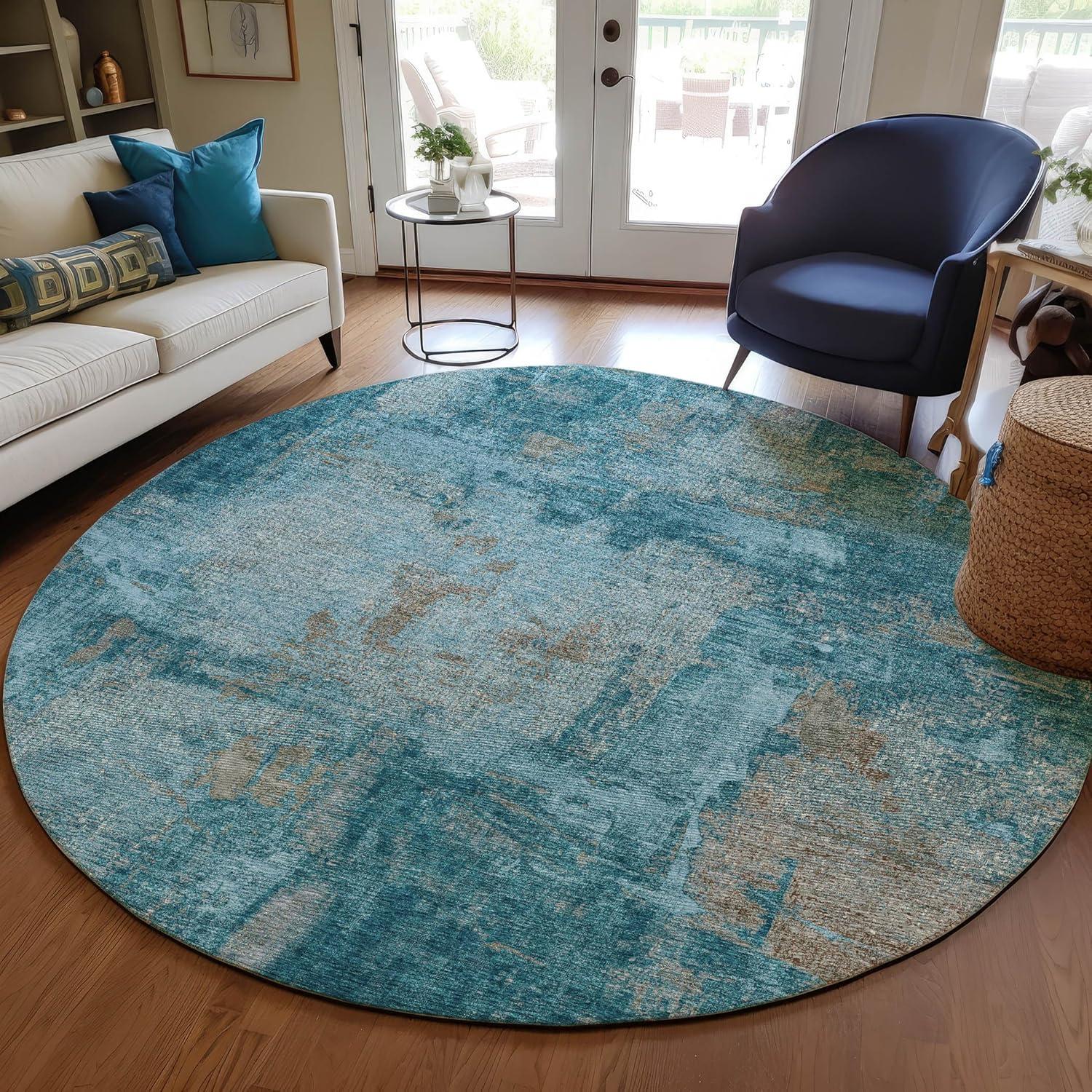 Machine Washable Indoor/Outdoor Chayden ACN989 Teal Rug