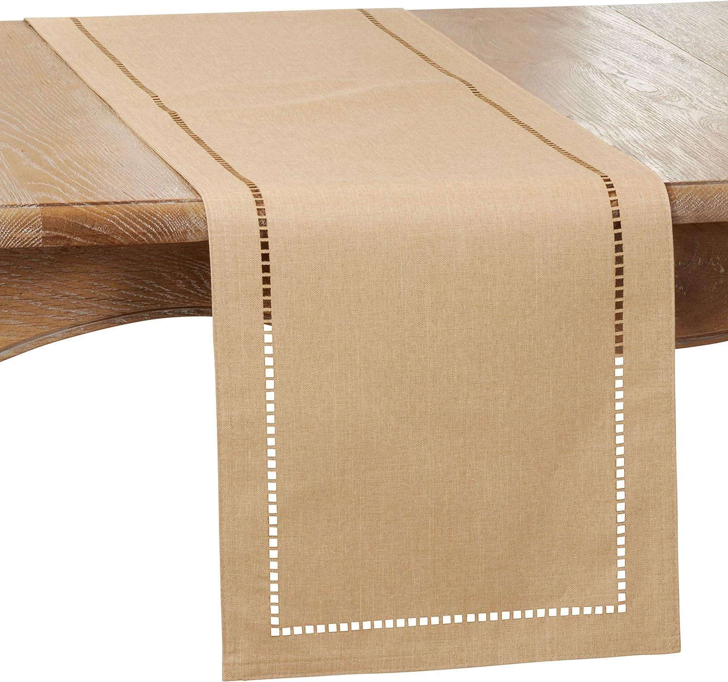 Saro Lifestyle Dining Table Runner With Laser-Cut Hemstitch Design