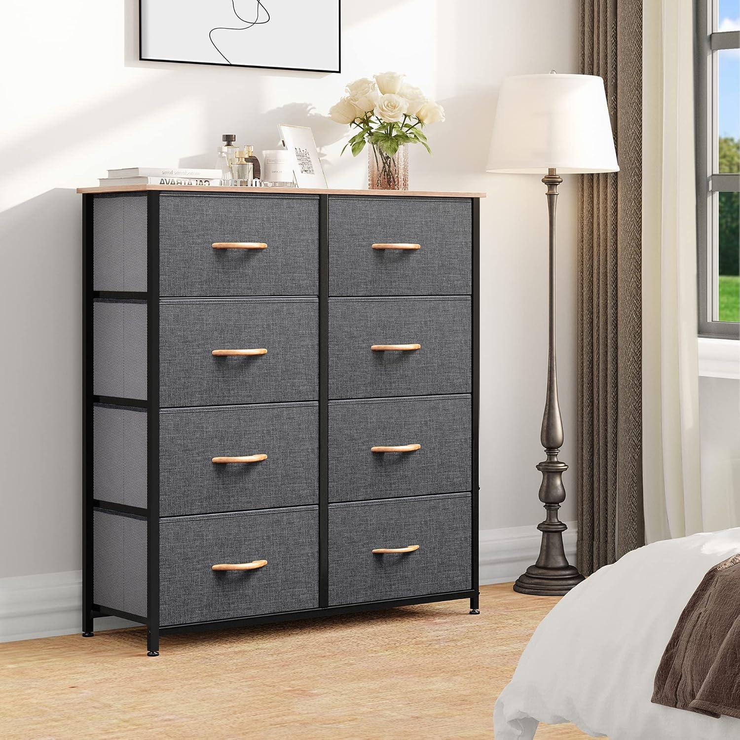 8-Drawer Fabric Dresser with Sturdy Steel Frame and Wooden Top, Tall Double Dresser for Bedroom, Closet, or Living Room, Easy-Pull Handles for Convenient Storage