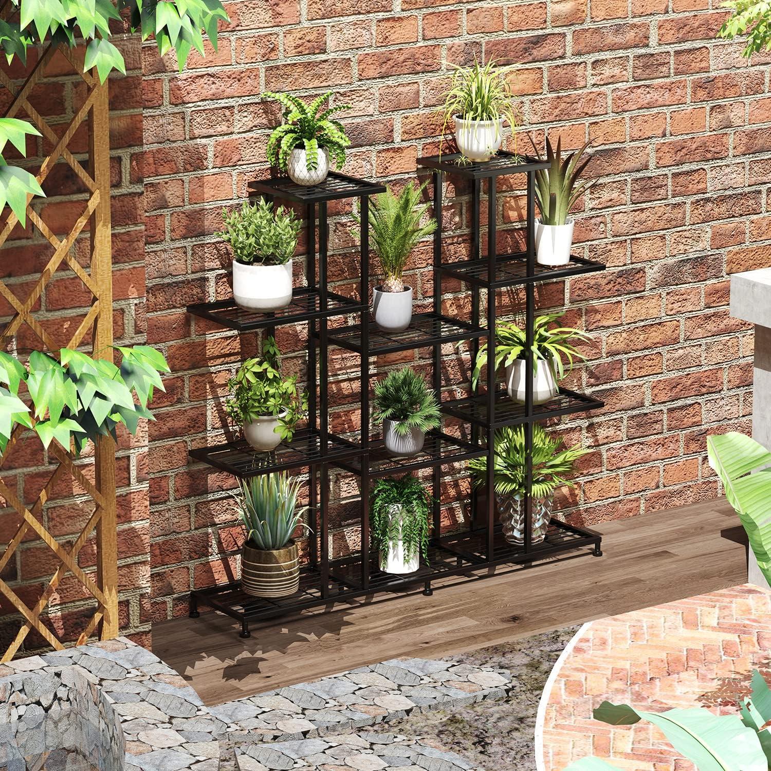 Black 9-Tier Metal Plant Stand with 17 Pots