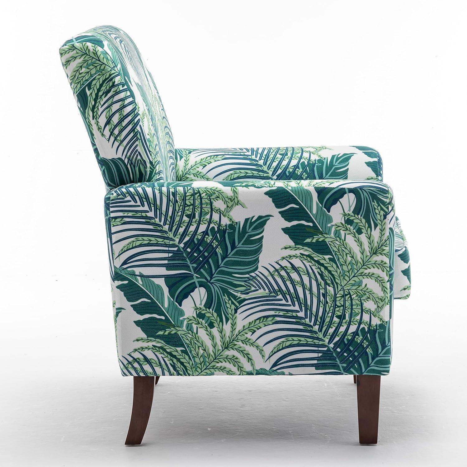 Contemporary Accent Arm Chair with Birch Wood Frame and Velvet Upholstery, Armchair for Office and Living Room Decor, Removable Cushions, 01 Printed Fabric