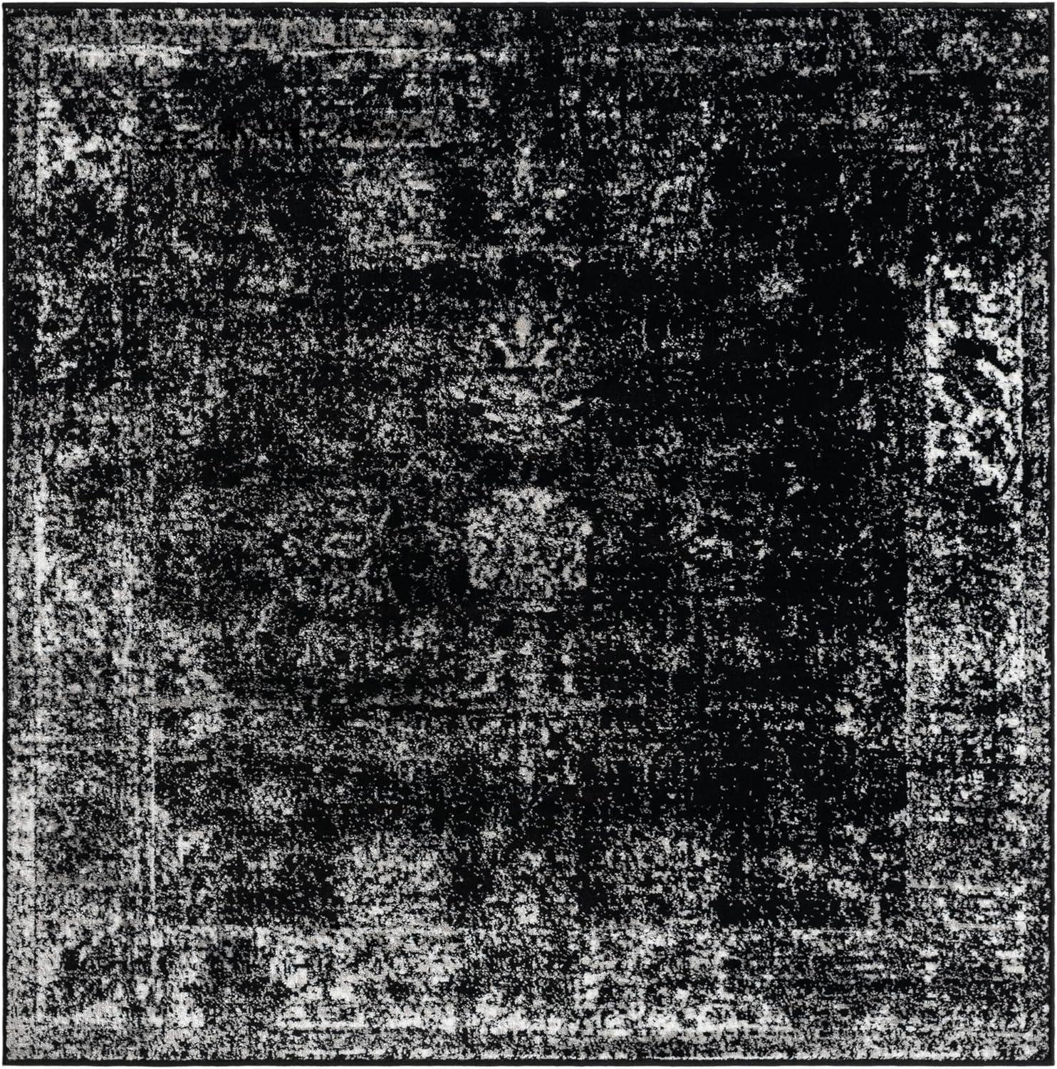 Reversible Medallion Square Indoor Rug in Black - Stain-Resistant Synthetic