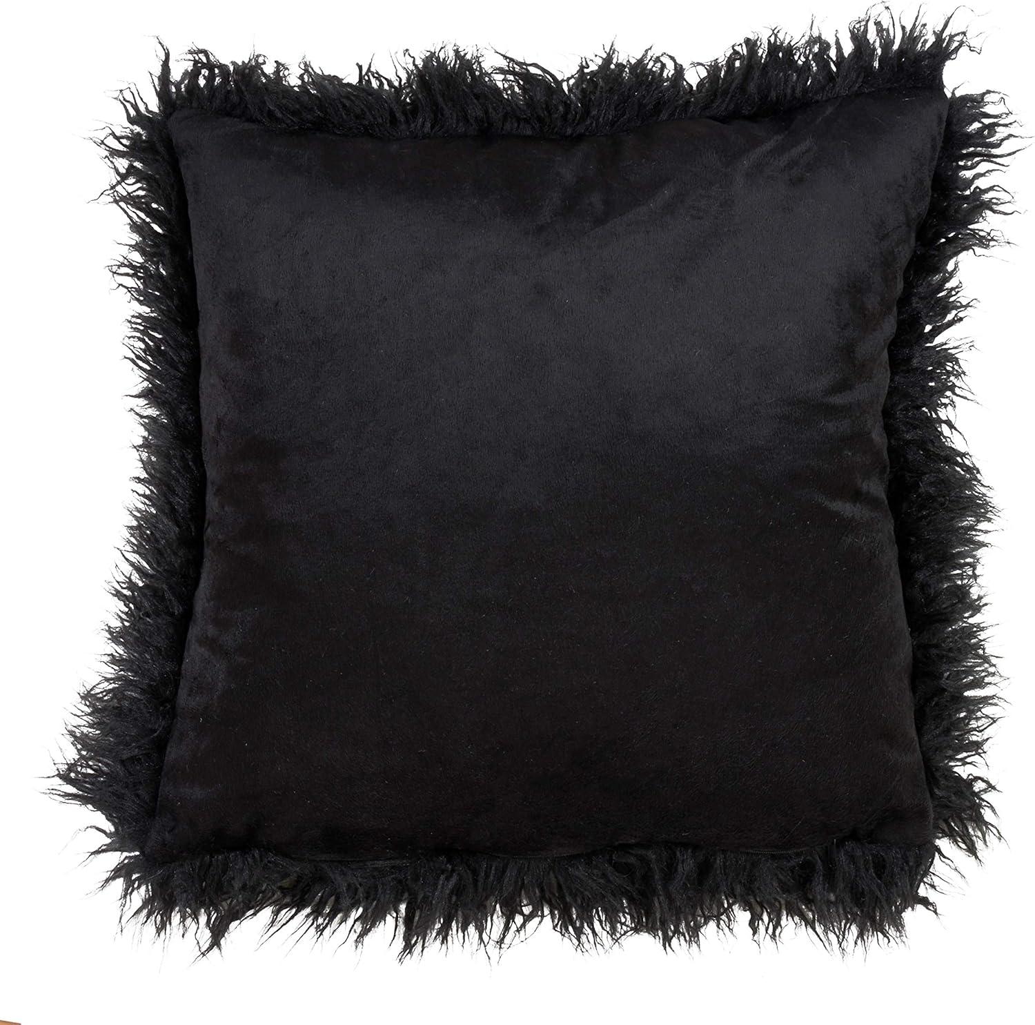 Saro Lifestyle Mongolian Faux Fur Throw Pillow, Black, 22" x 22"