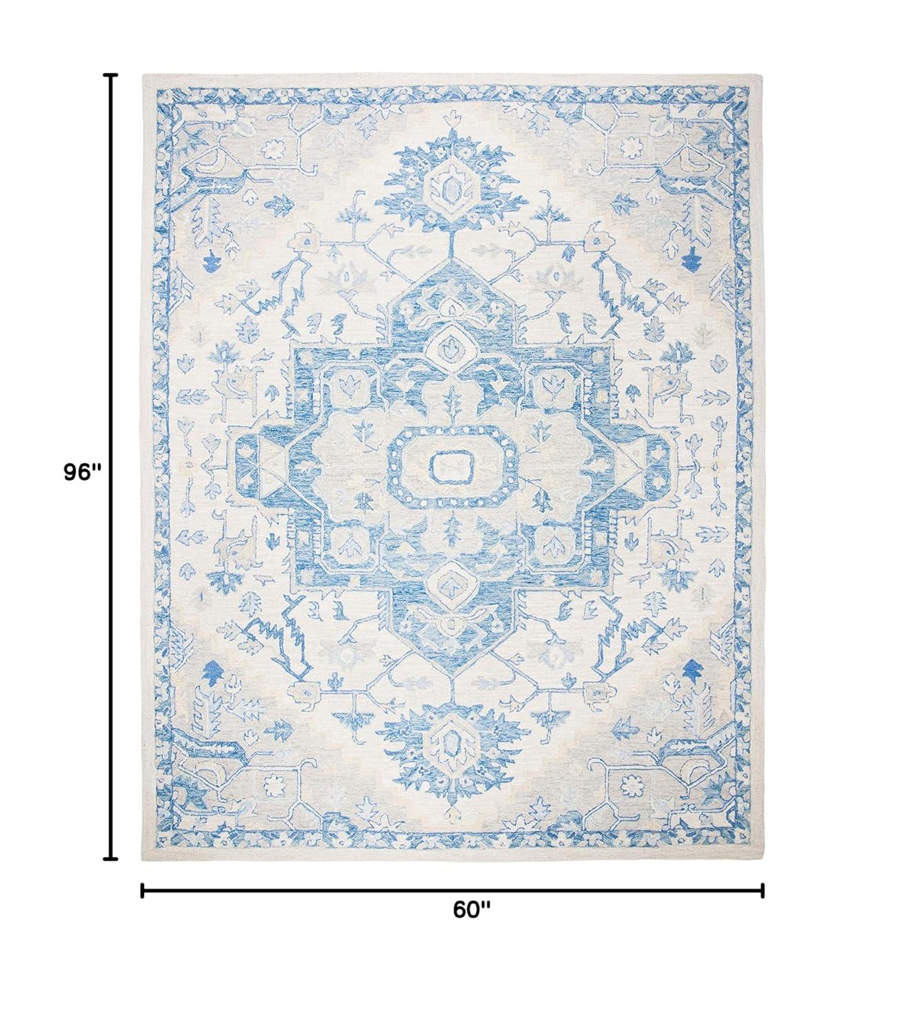 Micro-Loop MLP503 Hand Tufted Indoor Area Rug - Ivory/Blue - 5'x8' - Safavieh