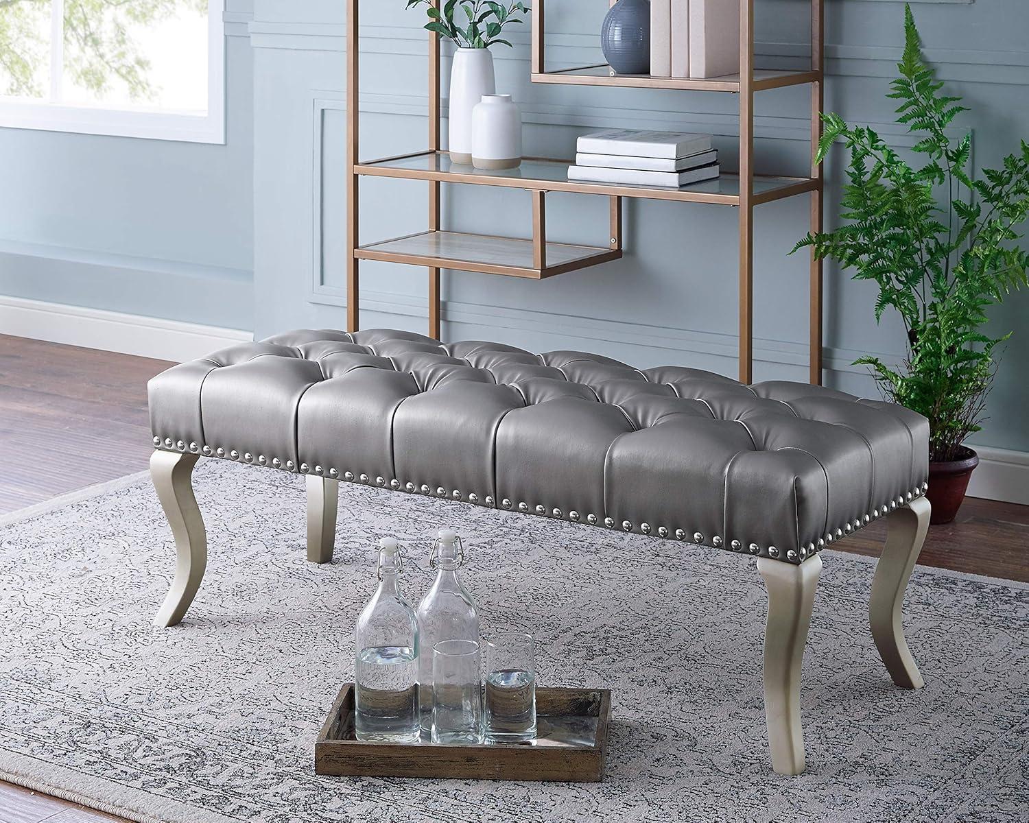 Roundhill Furniture Decor Maxem Tufted Faux Leather Upholstered Seat with Nailhead Trim Bench