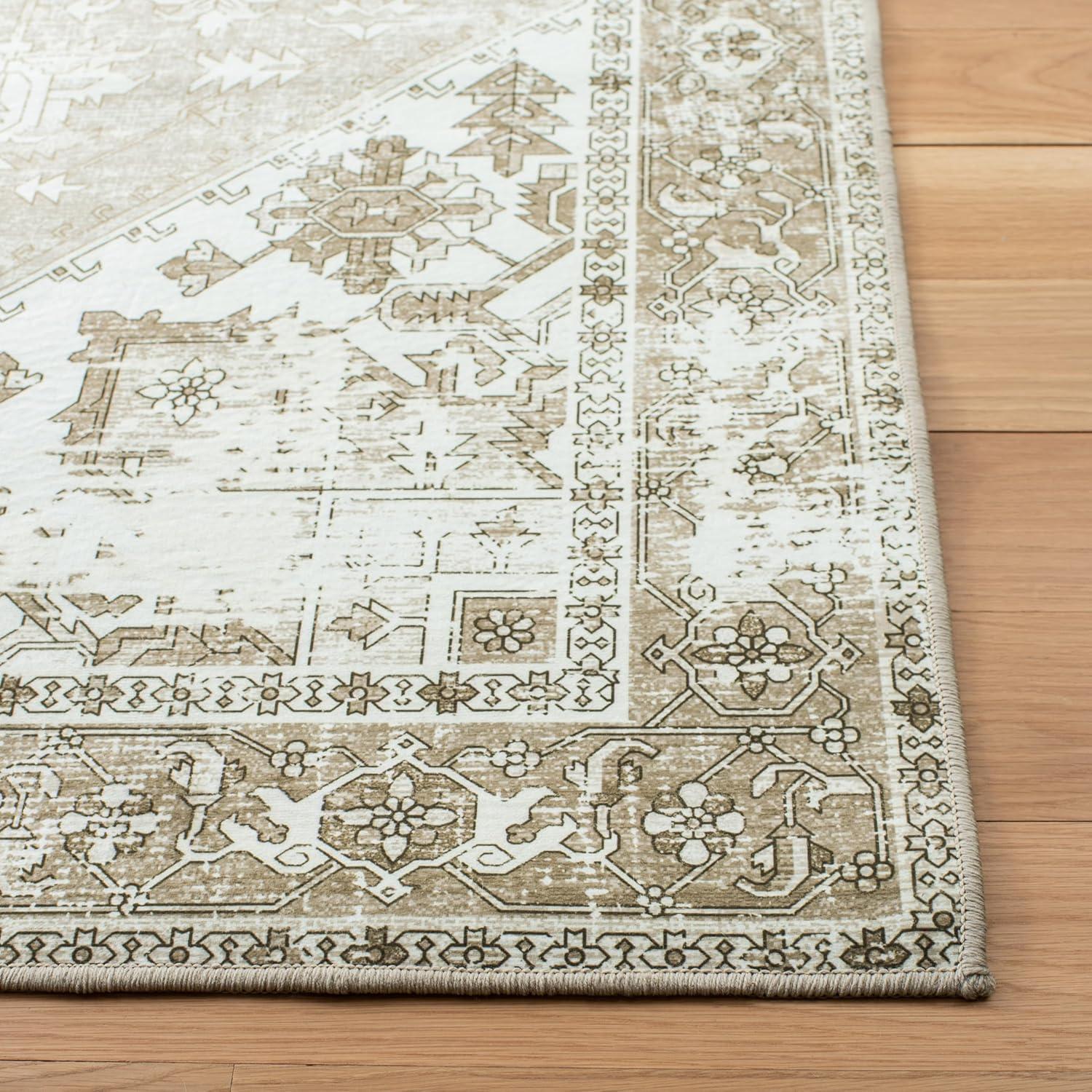 SAFAVIEH Tucson Jayla Oriental Machine Washable Area Rug, Sage/Ivory, 6' x 8'
