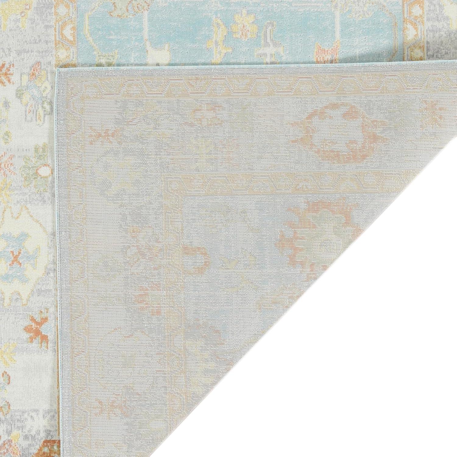 Bohemian 9 ft. X 12 ft. Aqua Border, Floral, Oriental Area Rug