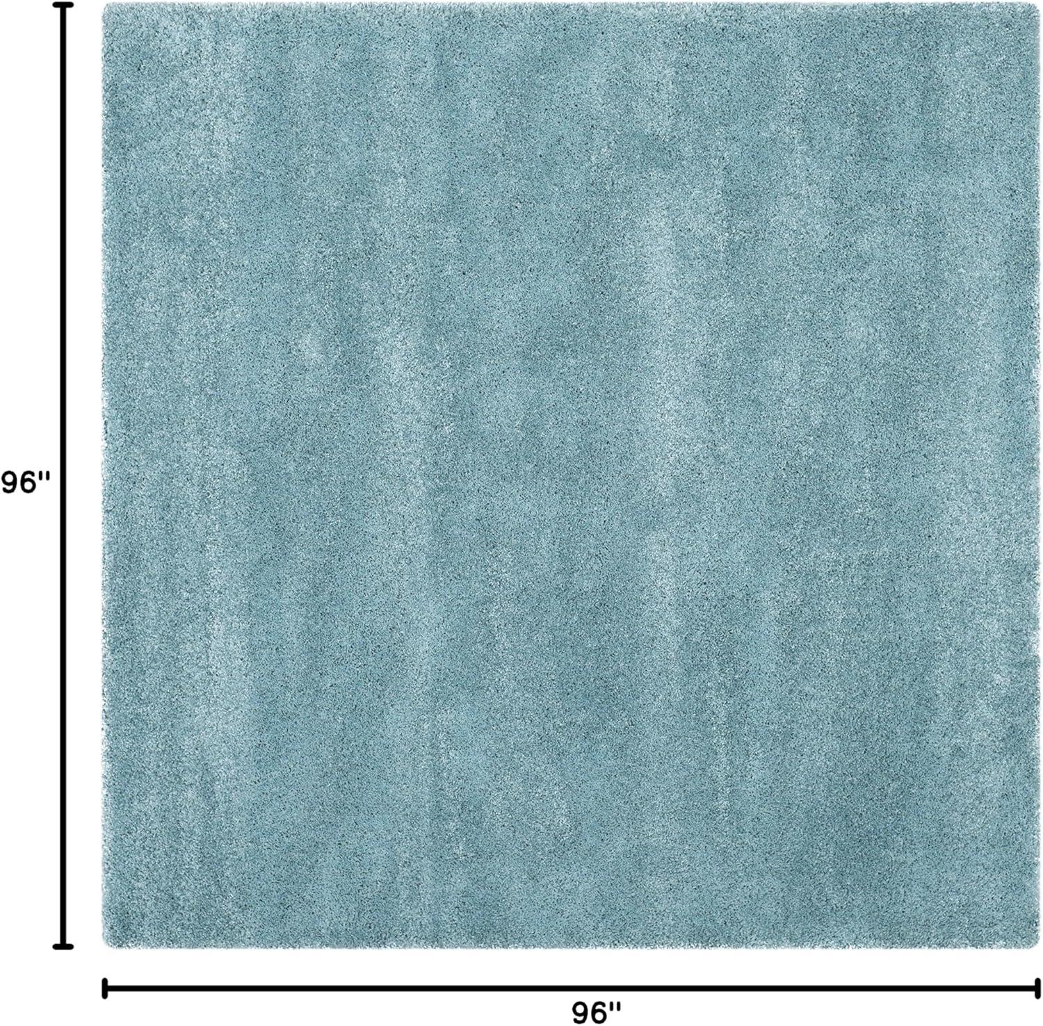 Ultra-Soft Aqua Blue Geometric 8' Square Shag Area Rug