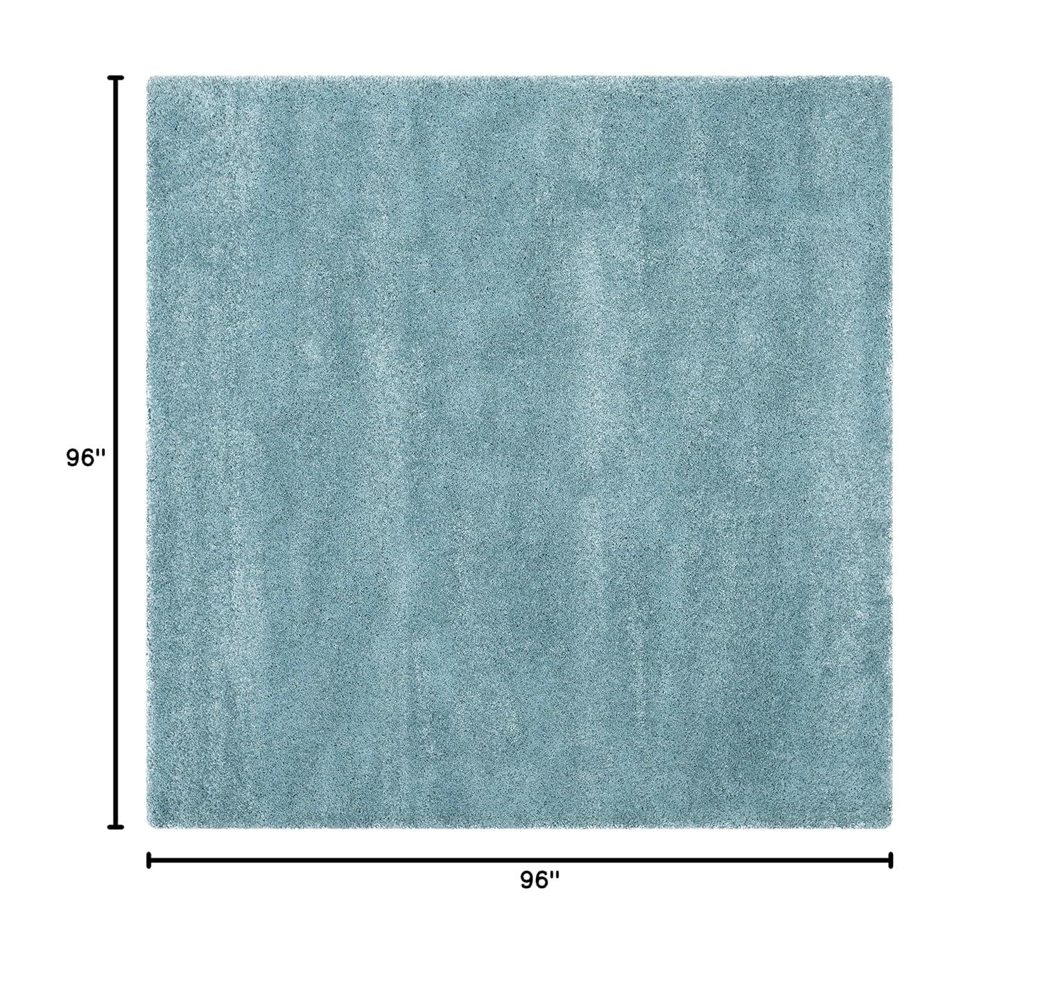 Ultra-Soft Aqua Blue Geometric 8' Square Shag Area Rug