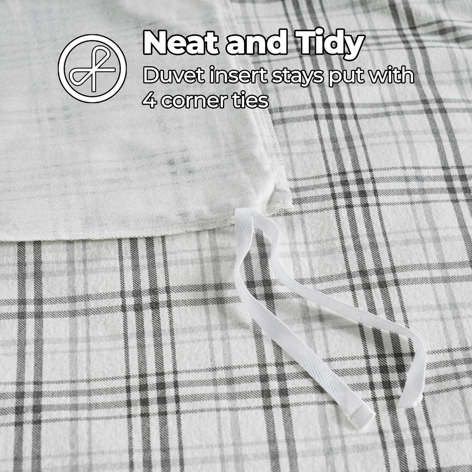 Superior Plaid Flannel Cotton Duvet Set, Fuzzy Warm Duvet Cover, Rustic Farmhouse Bedding, Basics, Comforter Cover, Includes 1 Duvet Cover, 2 Pillow Shams, King/California King, Charcoal