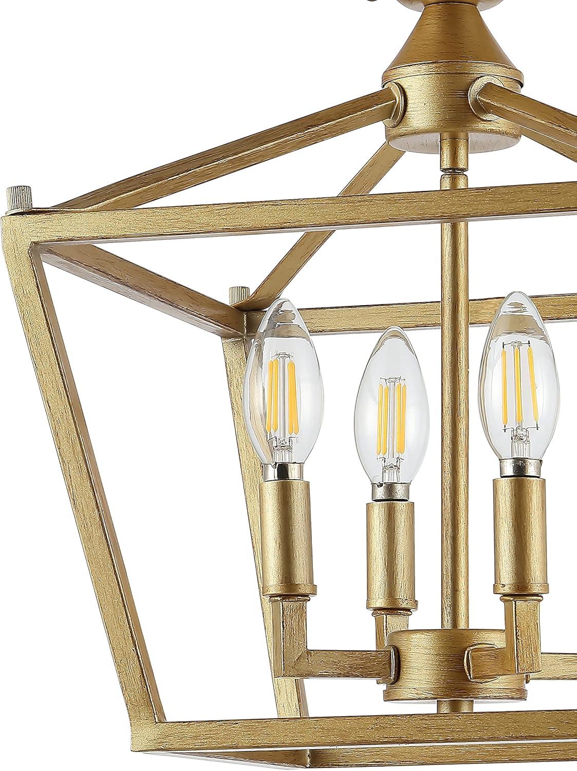 Plains Mini Lantern 12 in. 4-Light Brass Gold Iron Modern Farmhouse LED Flush Mount,