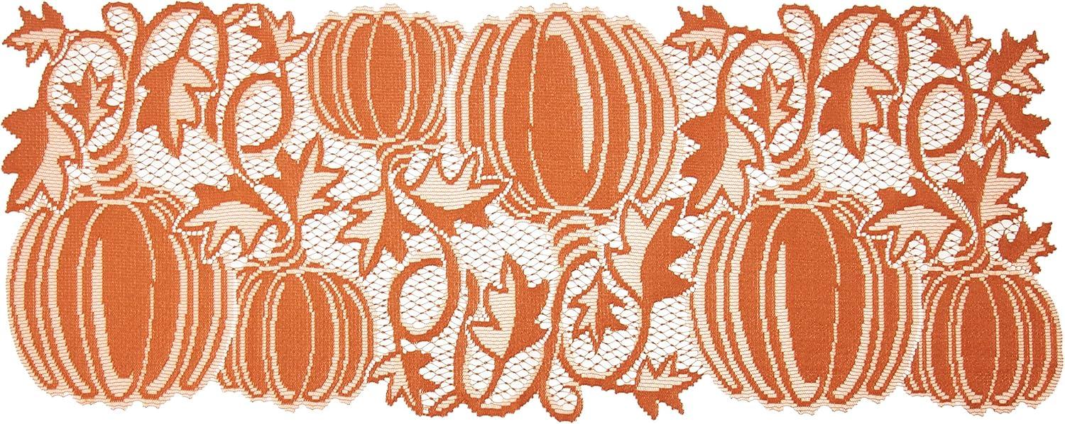 Burnt Orange Pumpkin Vine Lace Table Runner 14x36